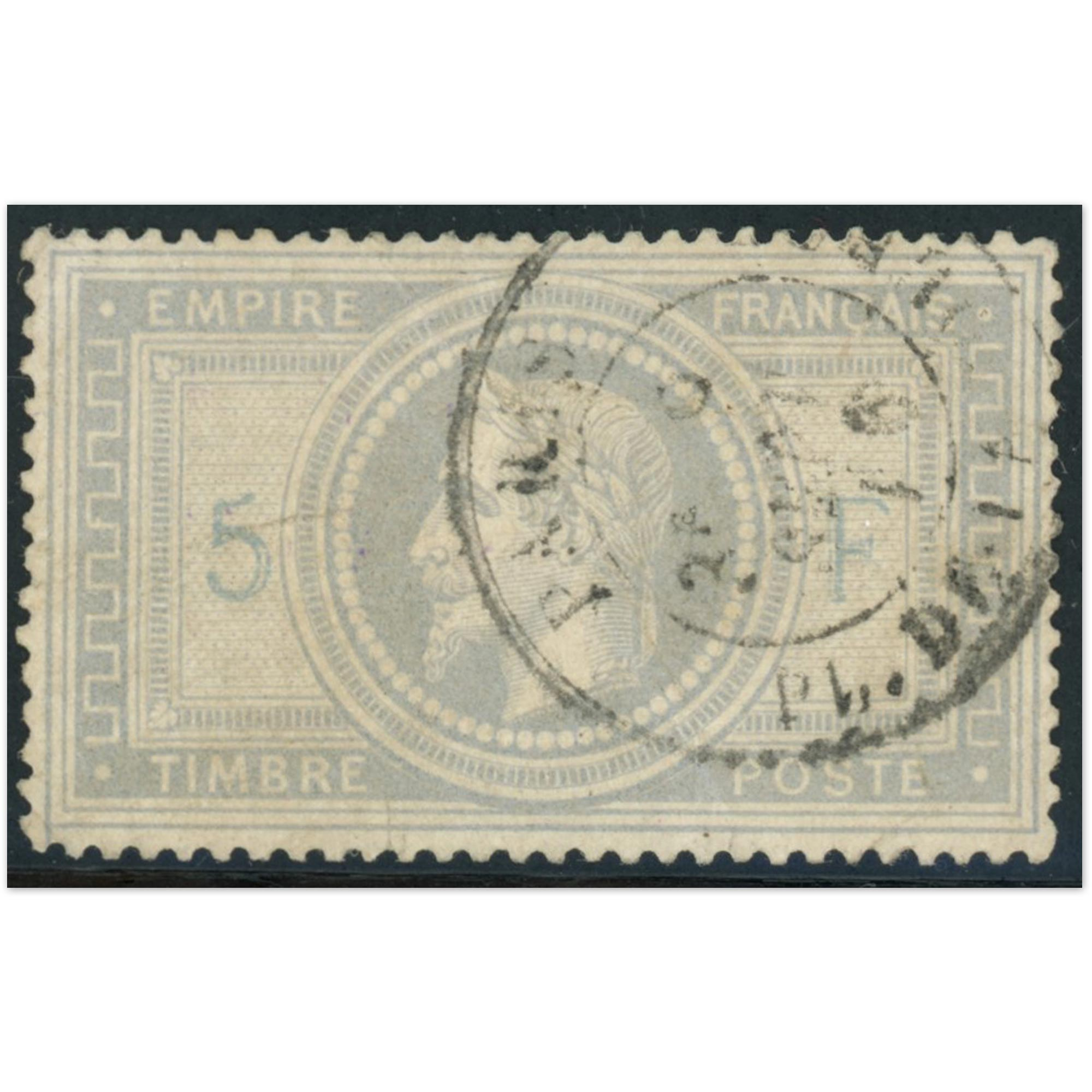 TIMBRE FRANCE CLASSIQUE N°33 TYPE NAPOLÉON OBLITÉRÉ SIGNÉ BRUN AVEC FORT PLI