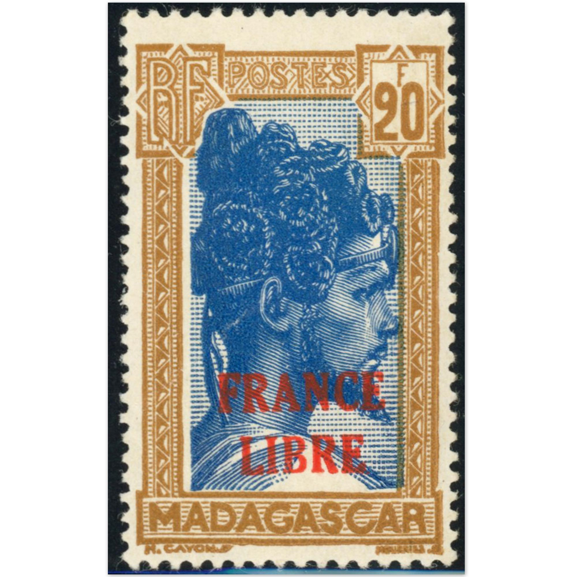MADAGASCAR N°255A TIMBRE NEUF COLONIES FR "FRANCE LIBRE" SIGNÉ BRUN COTE 1350€
