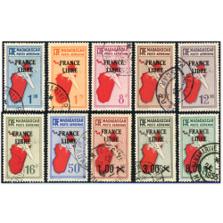 MADAGASCAR POSTE AÉRIENNE N°45 À 54 TIMBRES OBLITÉRÉS, N°46 SIGNÉ BRUN COTE 255€