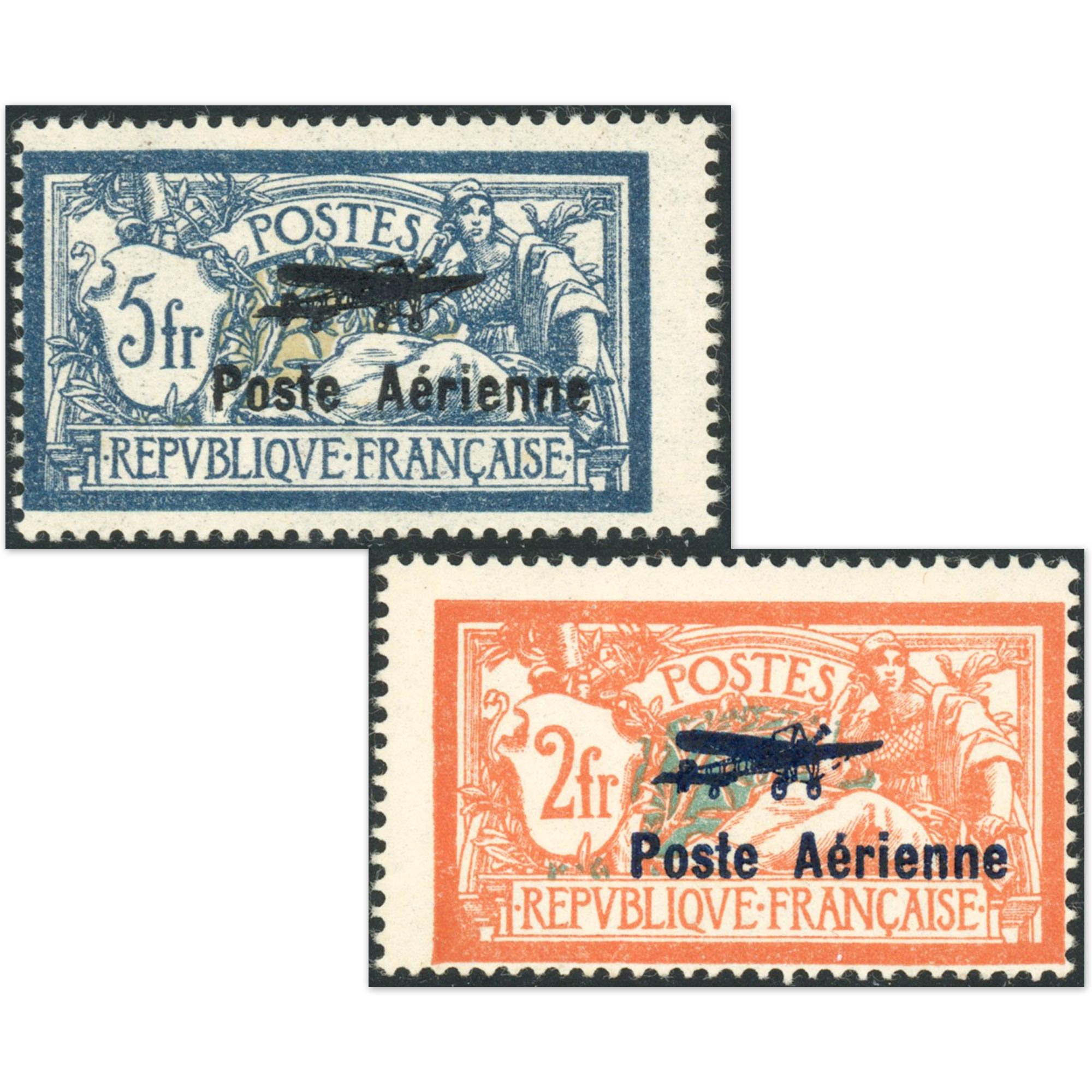 FRANCE PA N°1a ET 2 VARIÉTÉ HAUBAN CASSÉ TIMBRES NEUFS** SIGNÉS BRUN COTE 2575€