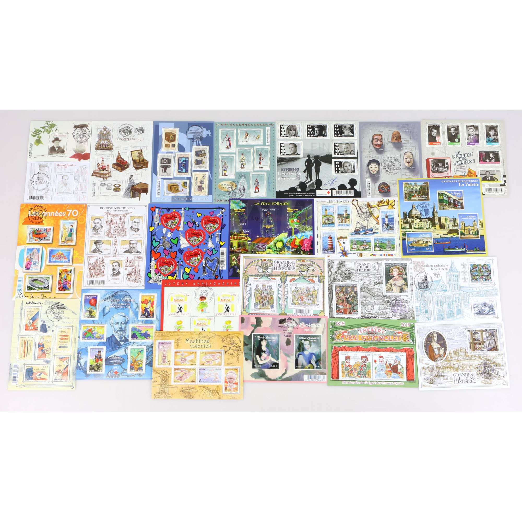 LOT DE BLOCS-FEUILLETS DE FRANCE DE 2015 À 2018 AVEC TAMPON OFFICIEL 1ER JOUR