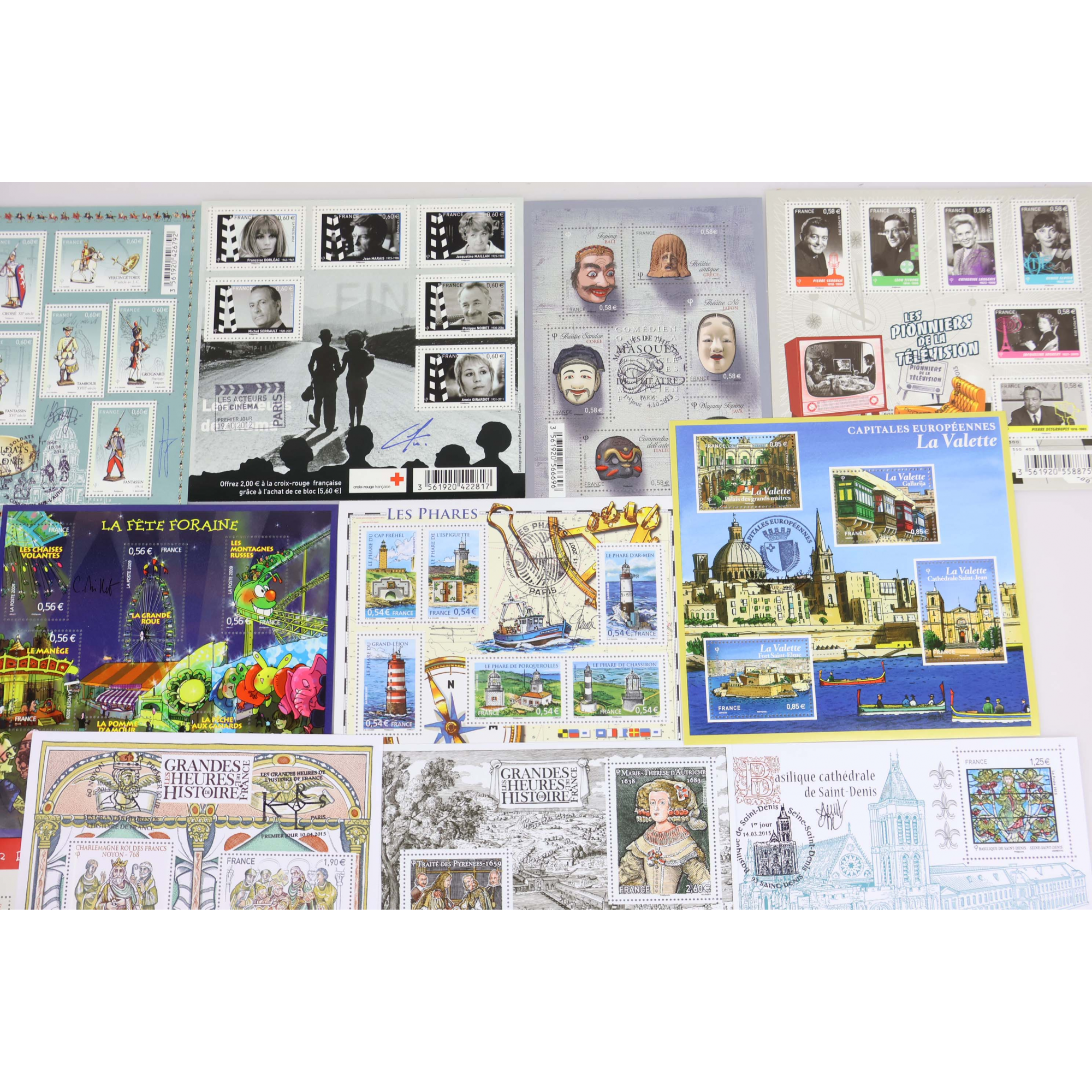 LOT DE BLOCS-FEUILLETS DE FRANCE DE 2015 À 2018 AVEC TAMPON OFFICIEL 1ER JOUR