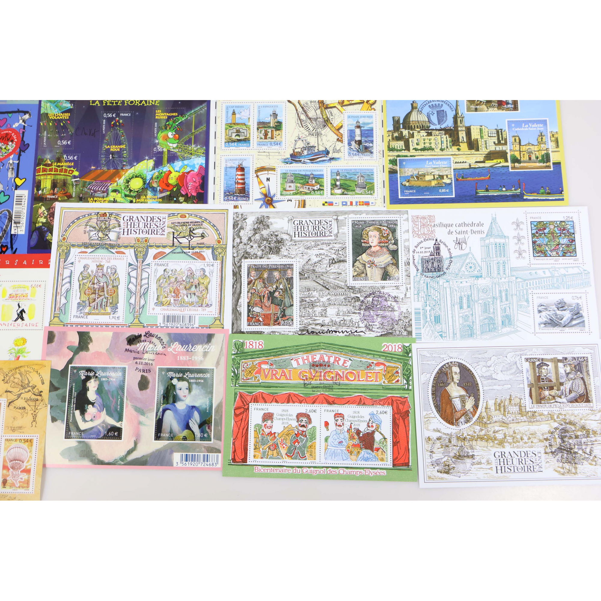 LOT DE BLOCS-FEUILLETS DE FRANCE DE 2015 À 2018 AVEC TAMPON OFFICIEL 1ER JOUR