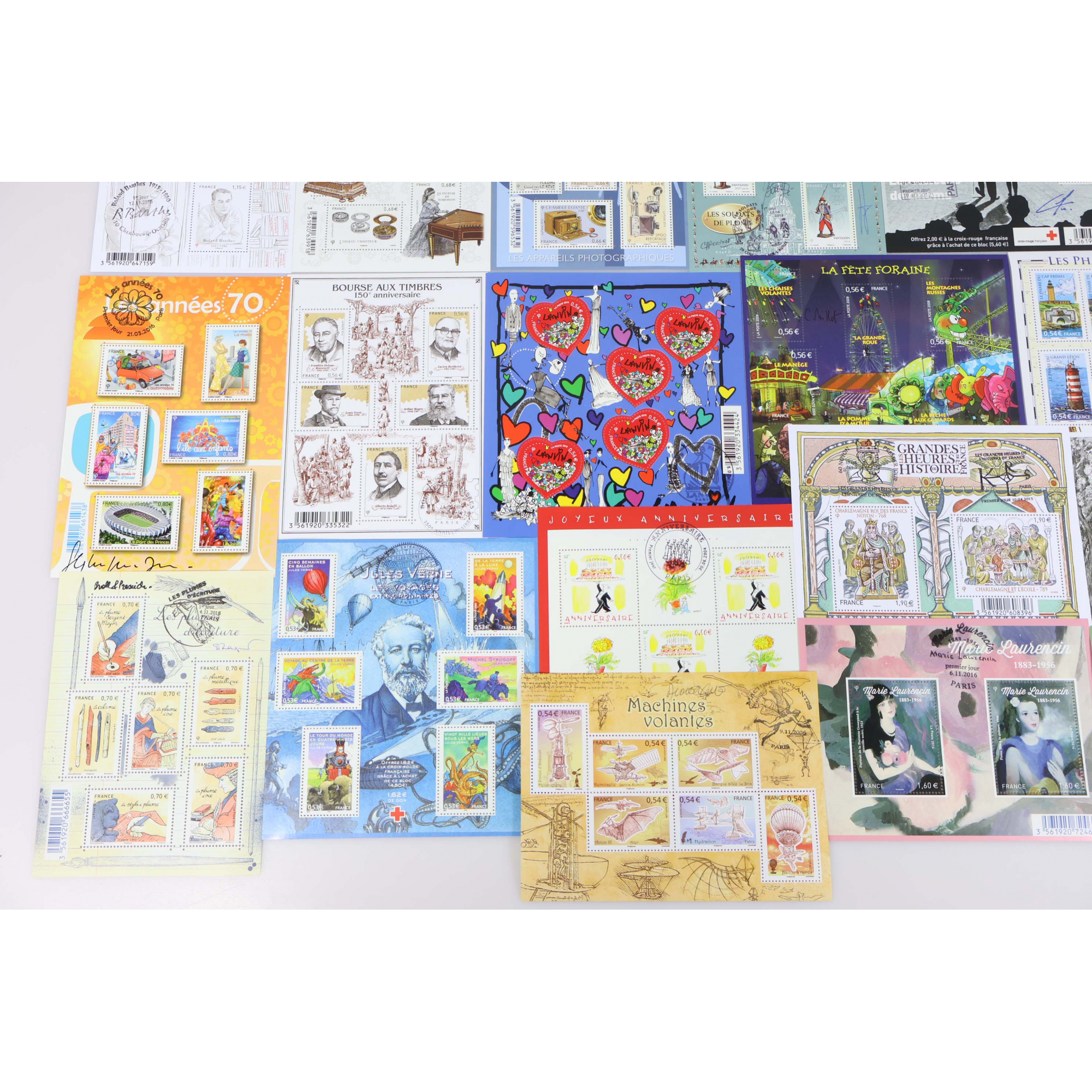 LOT DE BLOCS-FEUILLETS DE FRANCE DE 2015 À 2018 AVEC TAMPON OFFICIEL 1ER JOUR