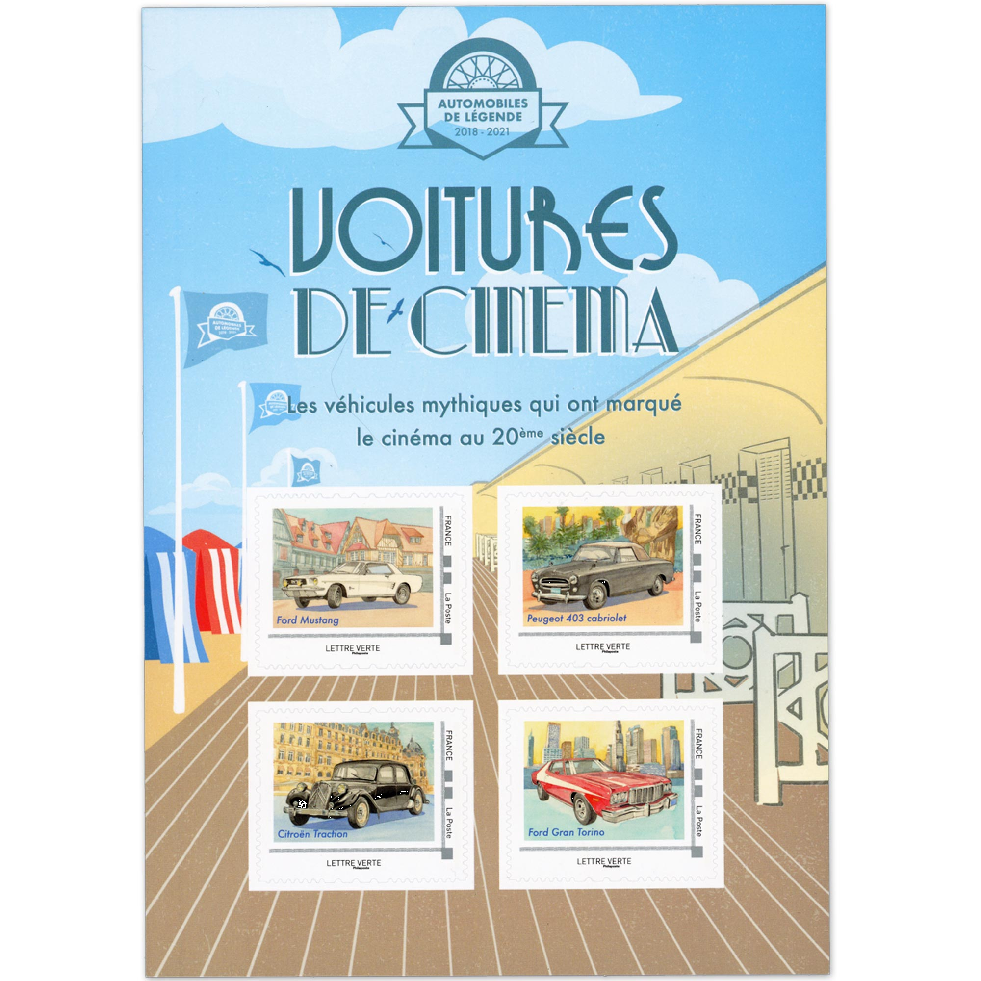 FEUILLETS COLLECTORS SÉRIE N°COL443/445 "VOITURES DE CINÉMA" TIMBRES FRANCE 2021