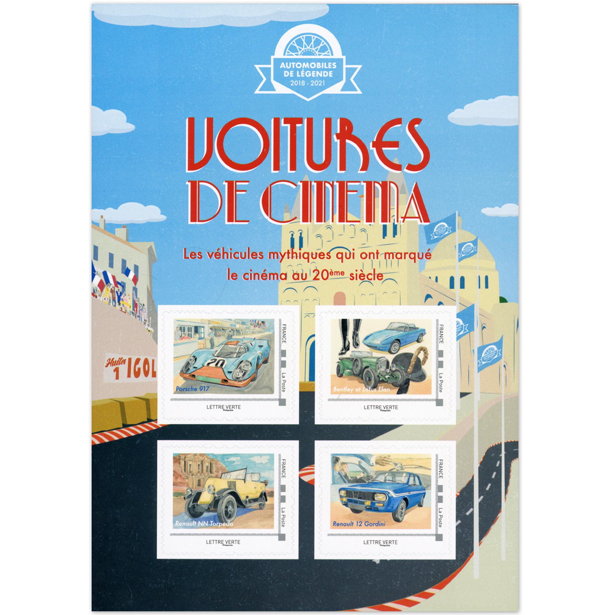 FEUILLETS COLLECTORS SÉRIE N°COL443/445 "VOITURES DE CINÉMA" TIMBRES FRANCE 2021