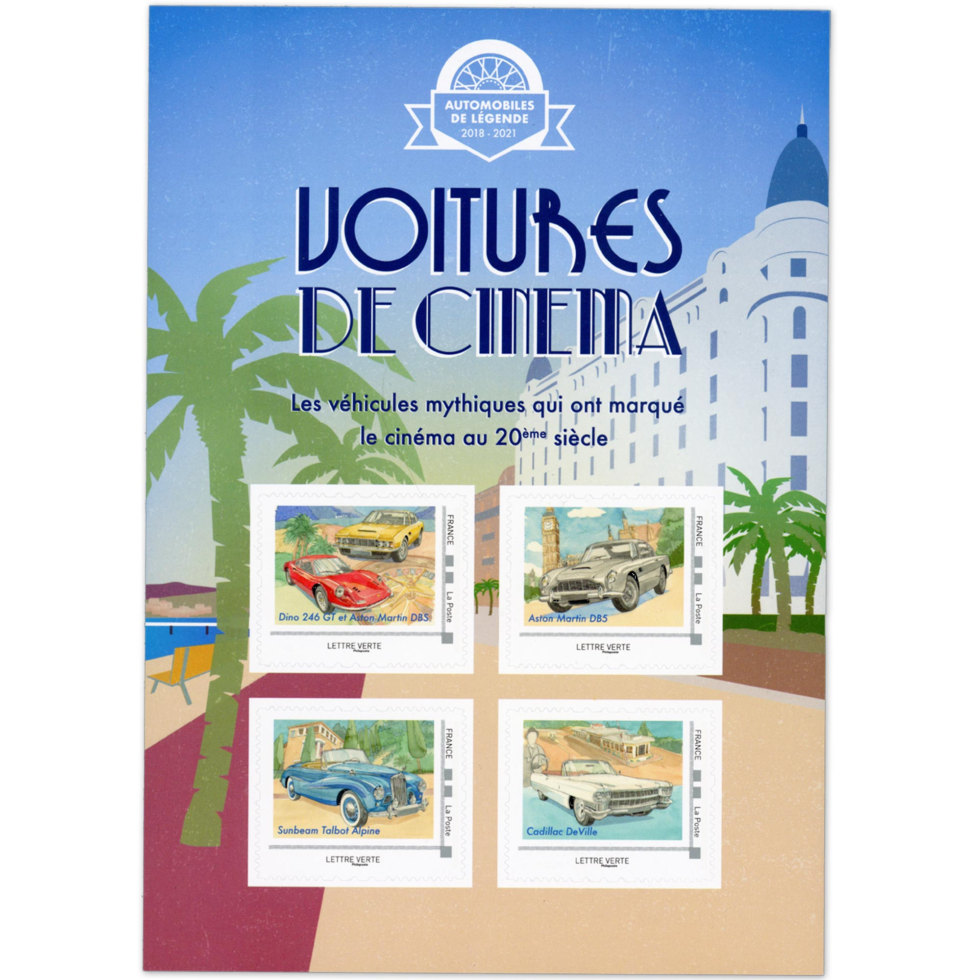 FEUILLETS COLLECTORS SÉRIE N°COL443/445 "VOITURES DE CINÉMA" TIMBRES FRANCE 2021