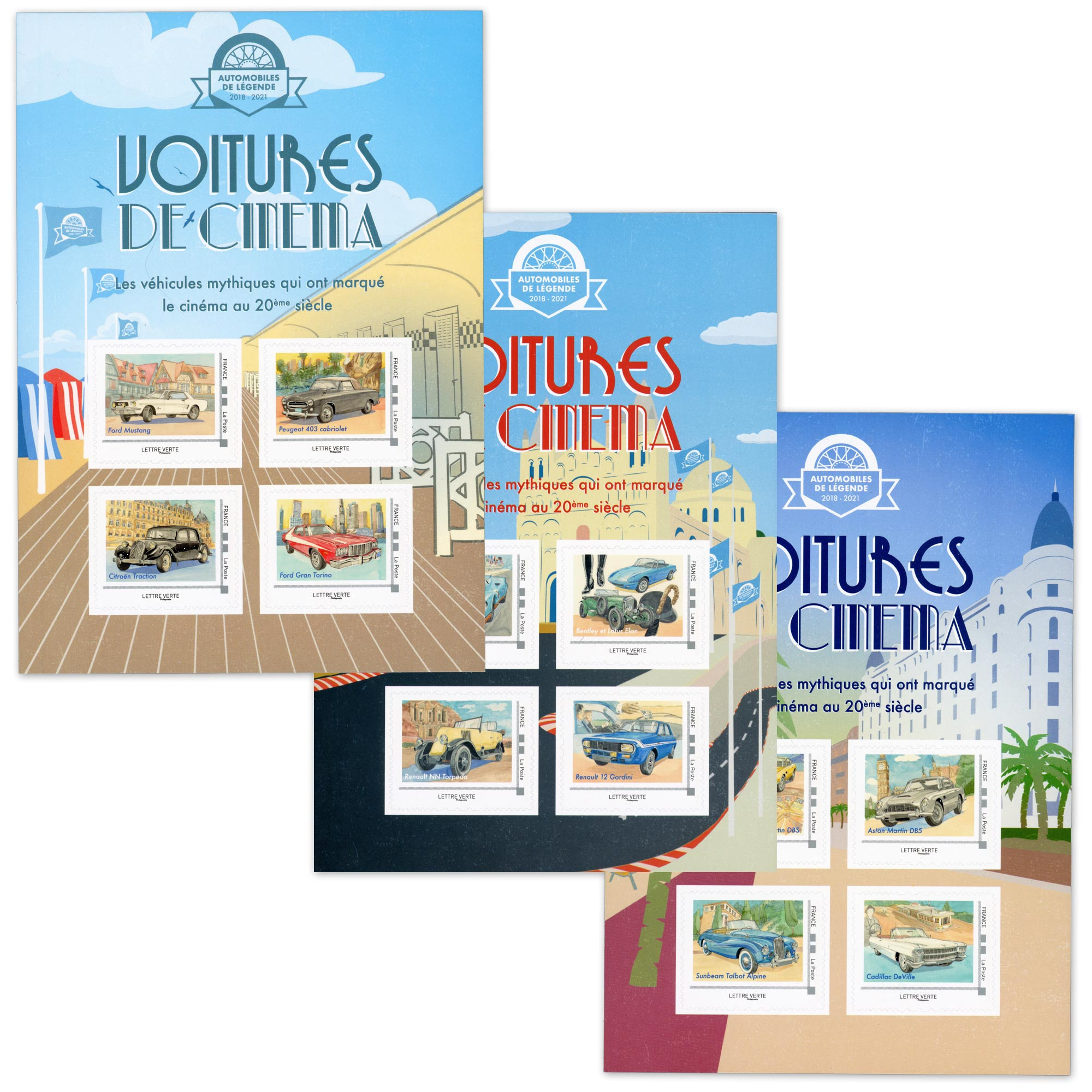 FEUILLETS COLLECTORS SÉRIE N°COL443/445 "VOITURES DE CINÉMA" TIMBRES FRANCE 2021