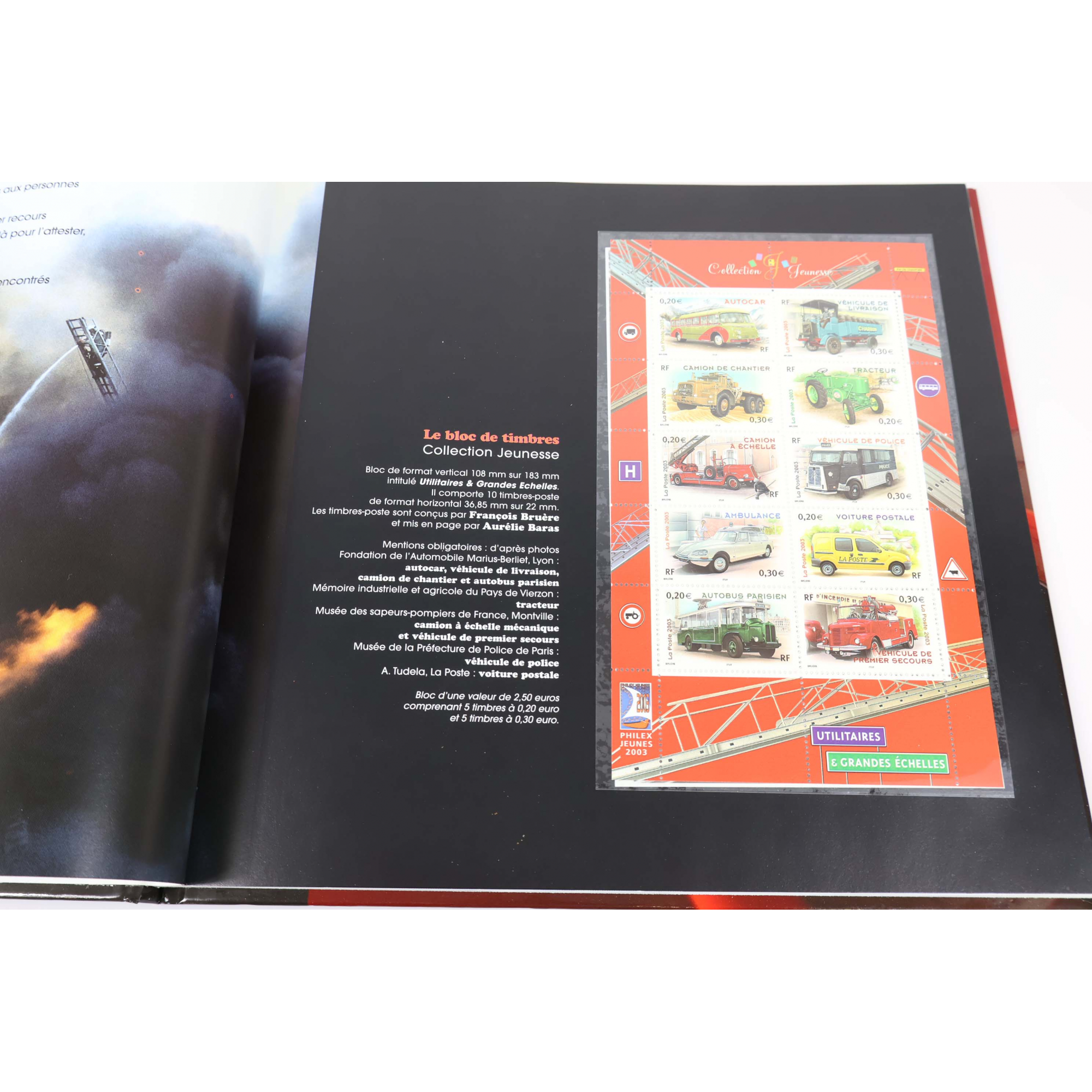 FRANCE, LIVRE DES TIMBRES " VÉHICULES UTILITAIRES " COLLECTION JEUNESSE 2003
