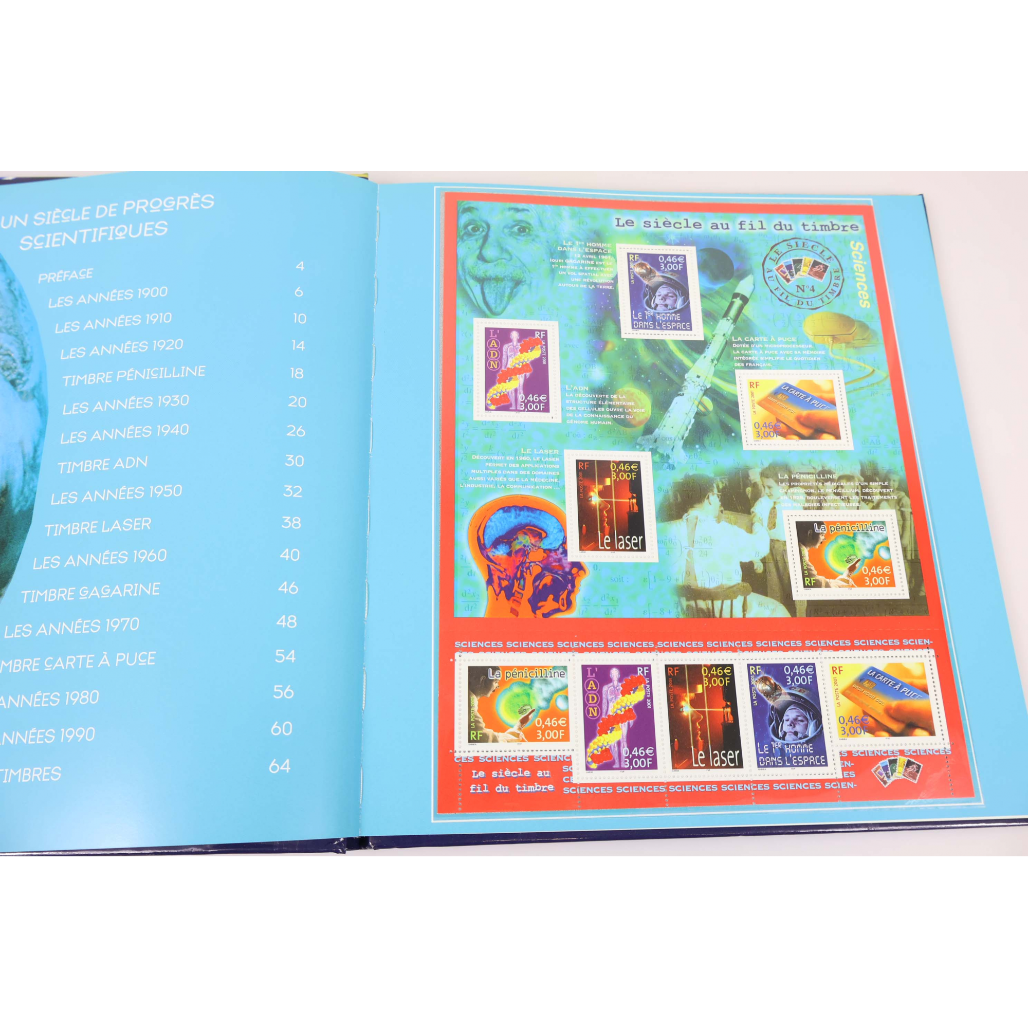 FRANCE, LE LIVRE DES TIMBRES " UN SIÈCLE DE PROGRÈS SCIENTIFIQUES " ANNÉE 2001