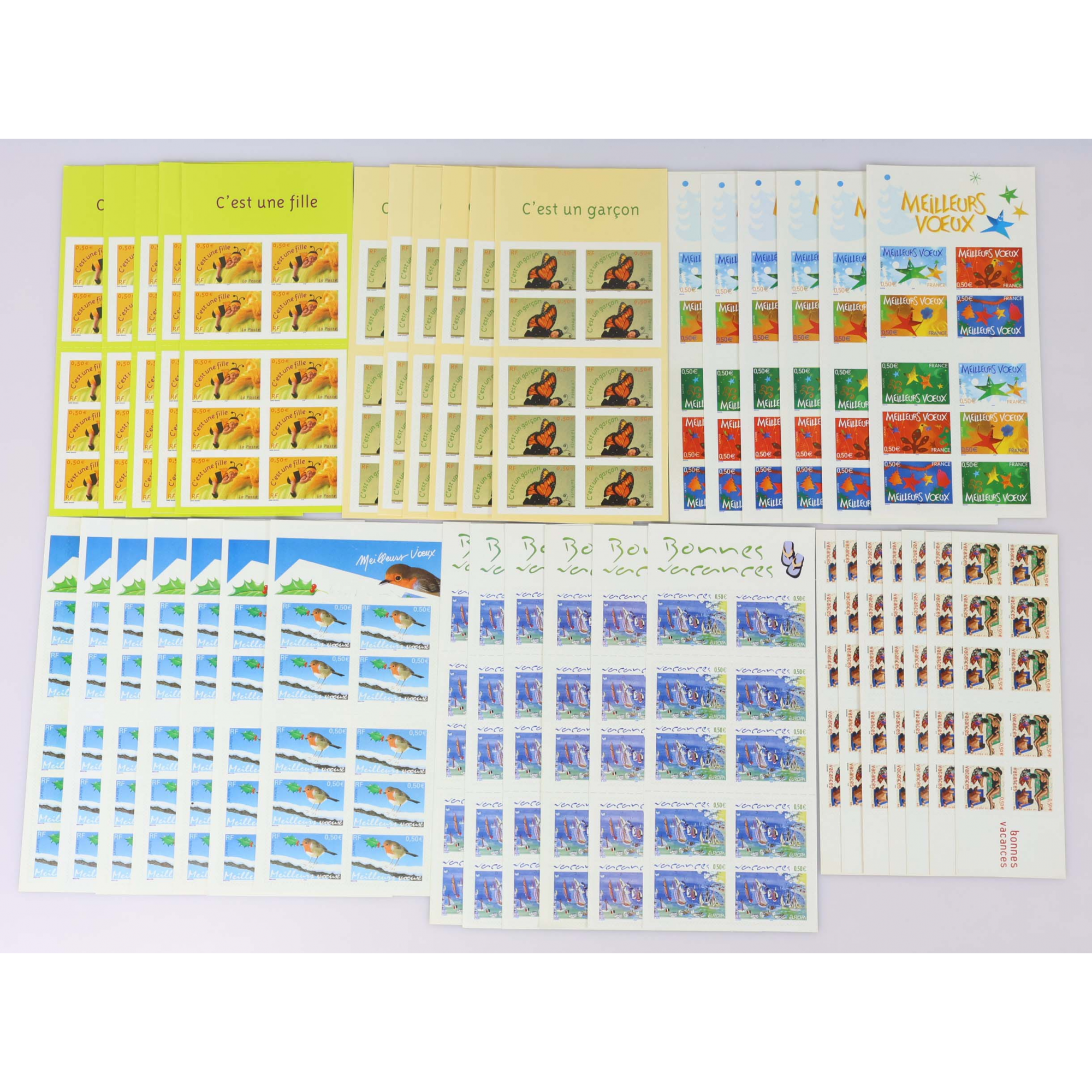 LOT DE 37 CARNETS AUTOADHÉSIFS EN EUROS DE 5€ -FRANCE- VALEUR FACIALE 185€