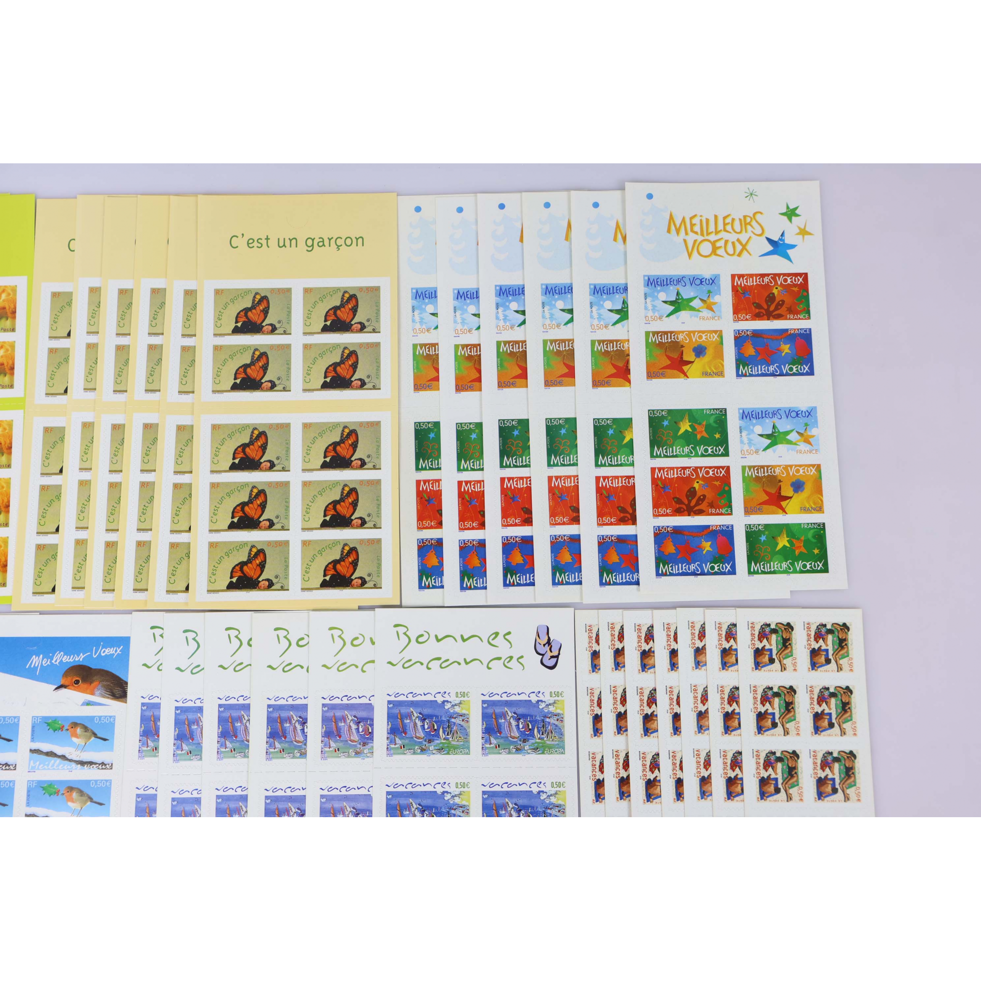 LOT DE 37 CARNETS AUTOADHÉSIFS EN EUROS DE 5€ -FRANCE- VALEUR FACIALE 185€