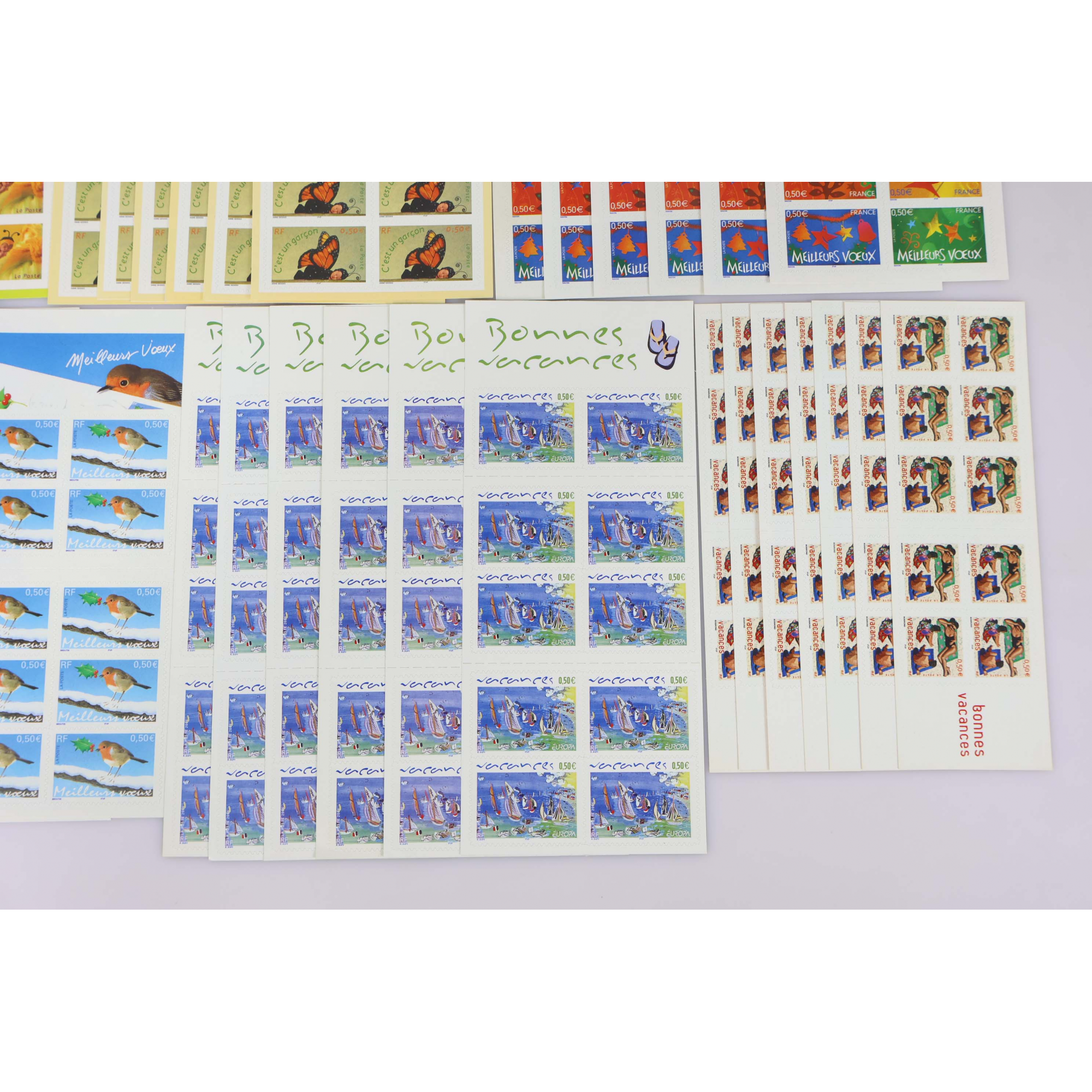 LOT DE 37 CARNETS AUTOADHÉSIFS EN EUROS DE 5€ -FRANCE- VALEUR FACIALE 185€