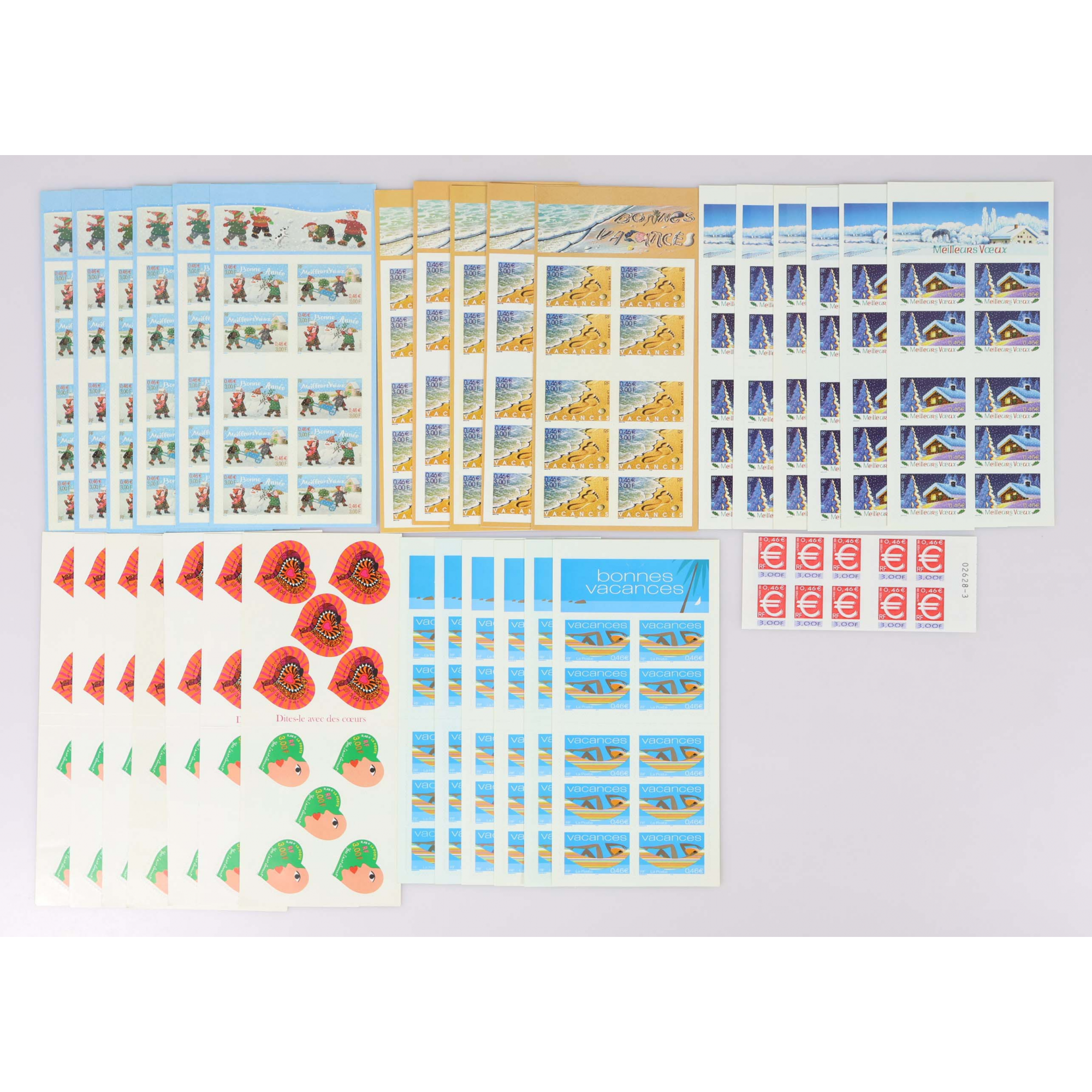 LOT DE 31 CARNETS AUTOADHÉSIFS EN EUROS DE 4.6€ -FRANCE- VALEUR FACIALE 142€