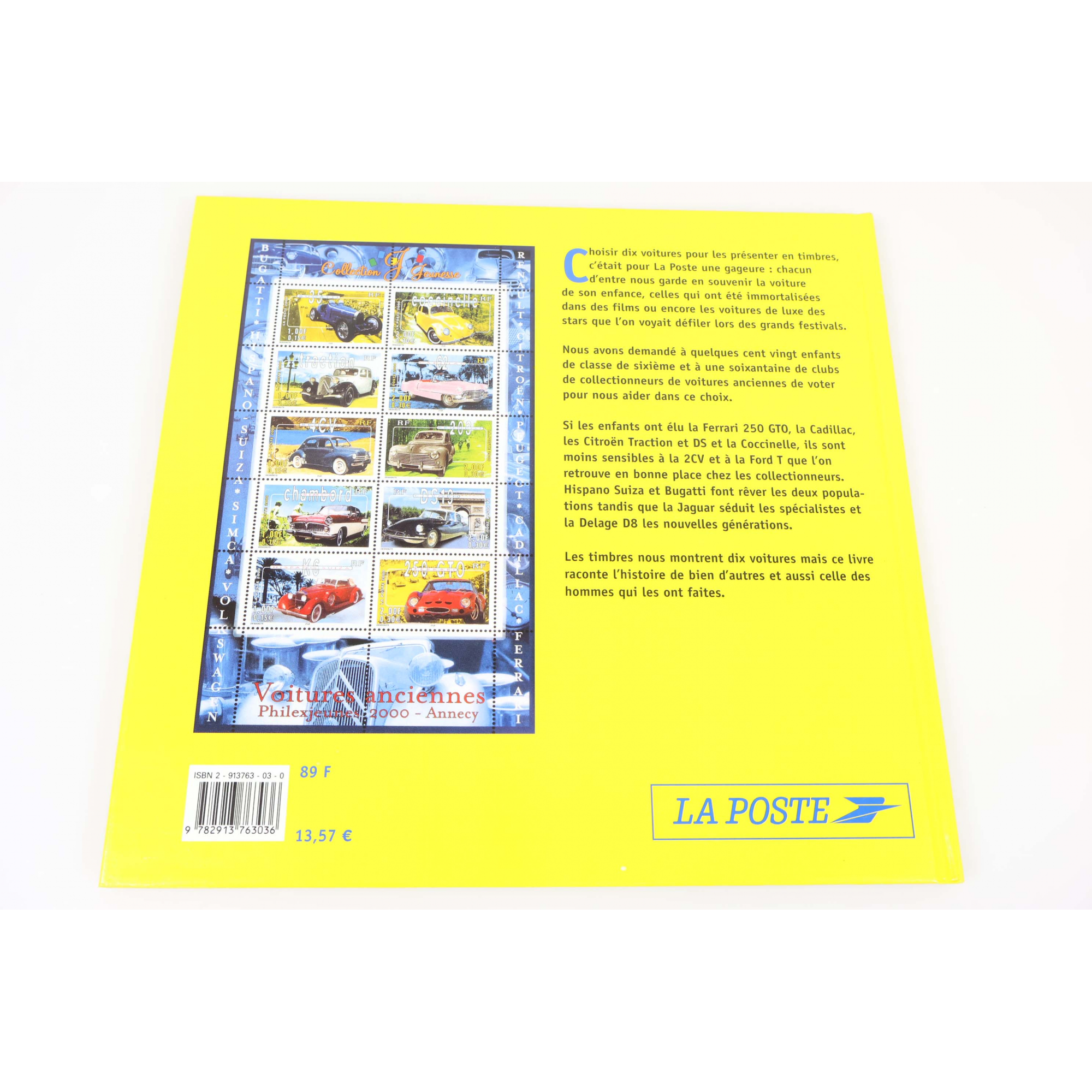 FRANCE, LIVRE DES TIMBRES "LES VOITURES DU RÊVE Á L'ASPHALTE" COLL JEUNESSE 2000
