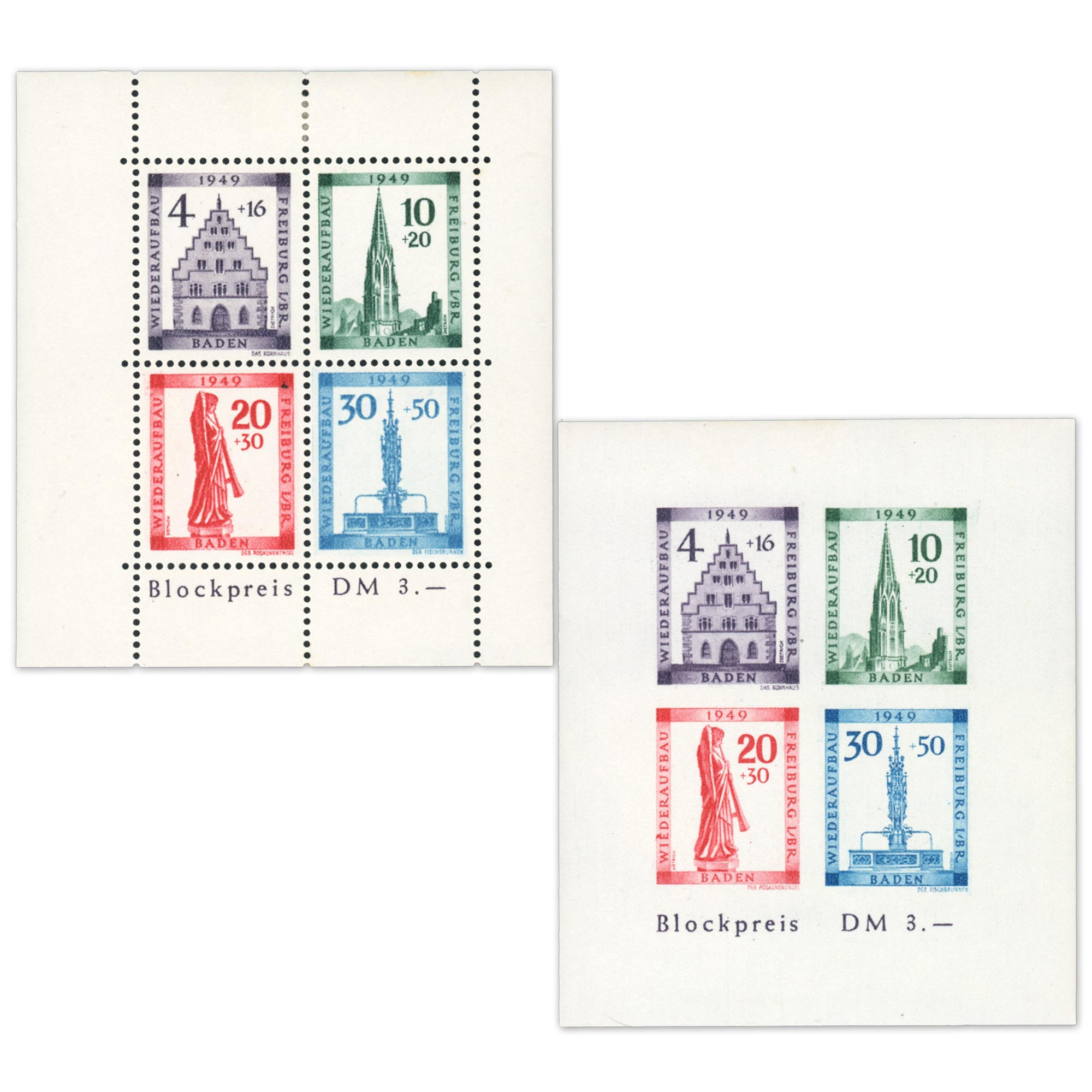 COLONIES FRANCAISES BADE BLOCS NEUFS N°2 ET 2B (DENTELÉ ET NON DENTELÉ) DE 1949