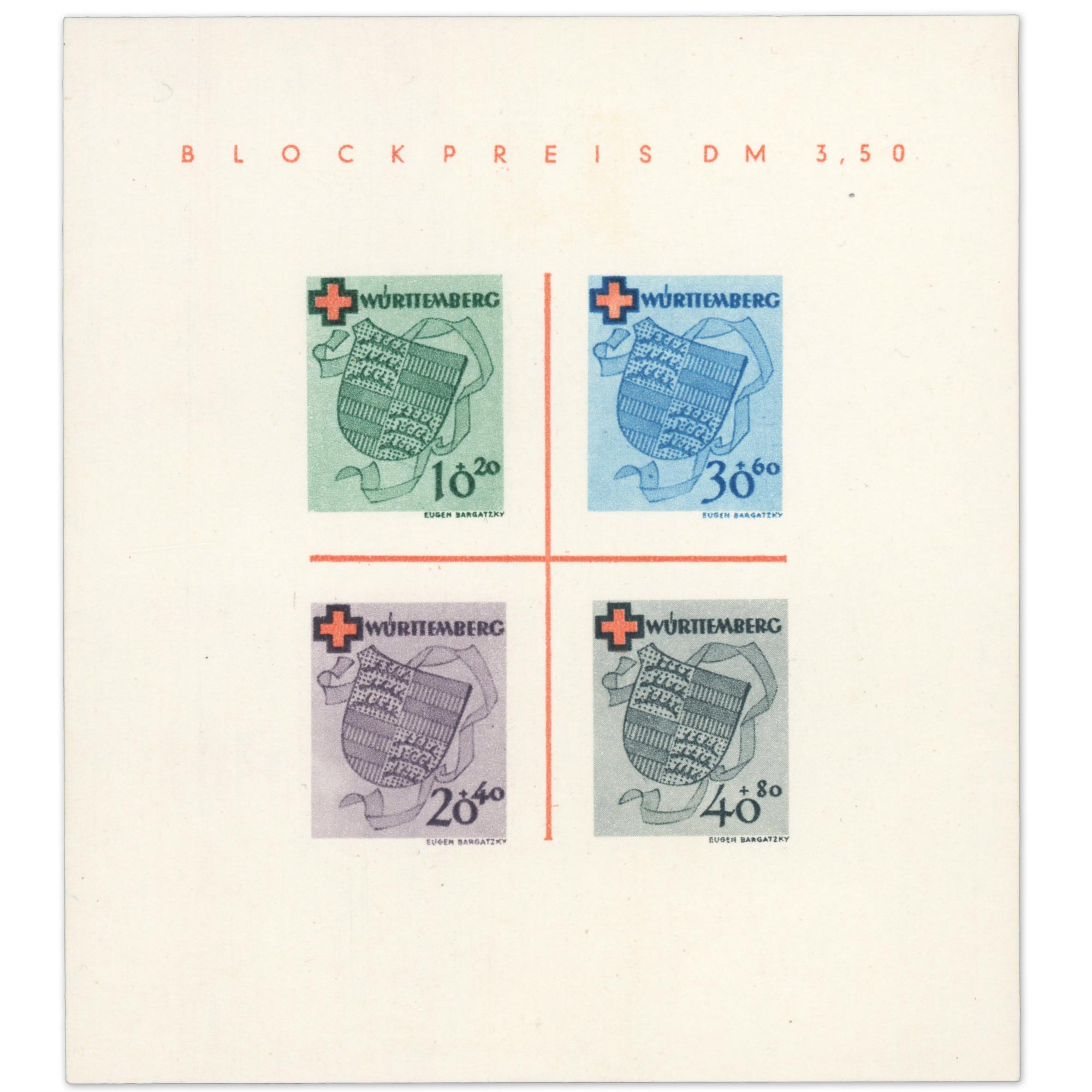 COLONIES FRANCAISES WURTEMBERG BLOC NEUF N°1 SANS GOMME CROIX-ROUGE ANNÉE 1949