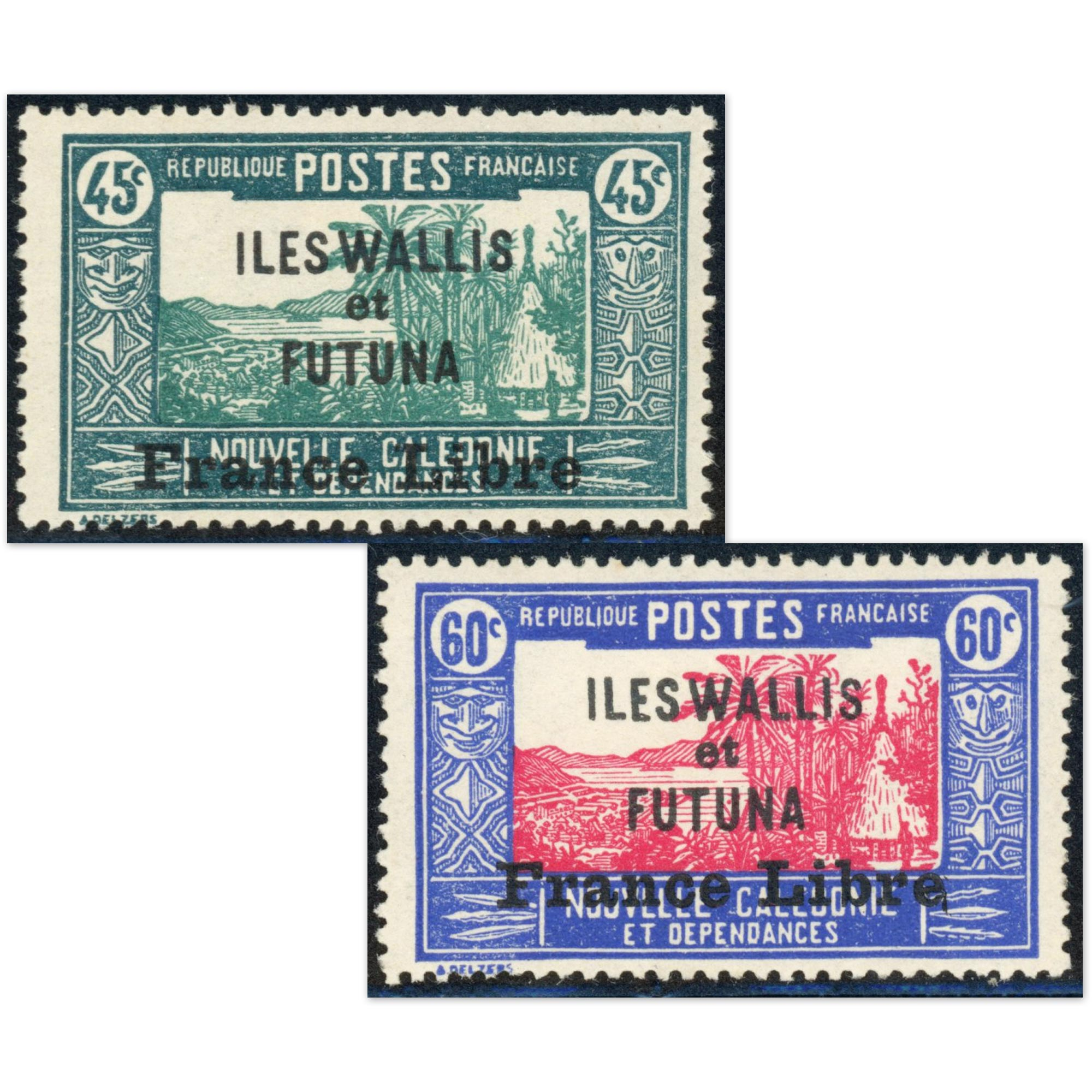 WALLIS ET FUTUNA COLONIES FRANCAISES "FRANCE LIBRE" N°105 ET 108 NEUFS COTE 250€