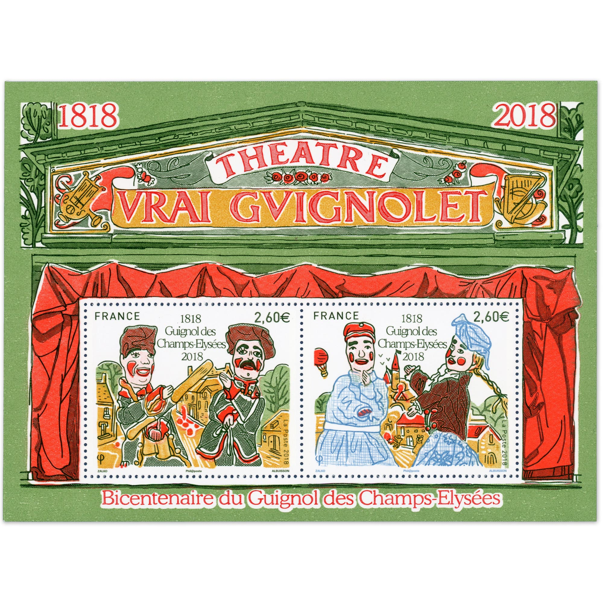 FRANCE FEUILLET N°F5216 "BICENTENAIRE GUIGNOL" TIMBRES NEUFS** ANNÉE 2018