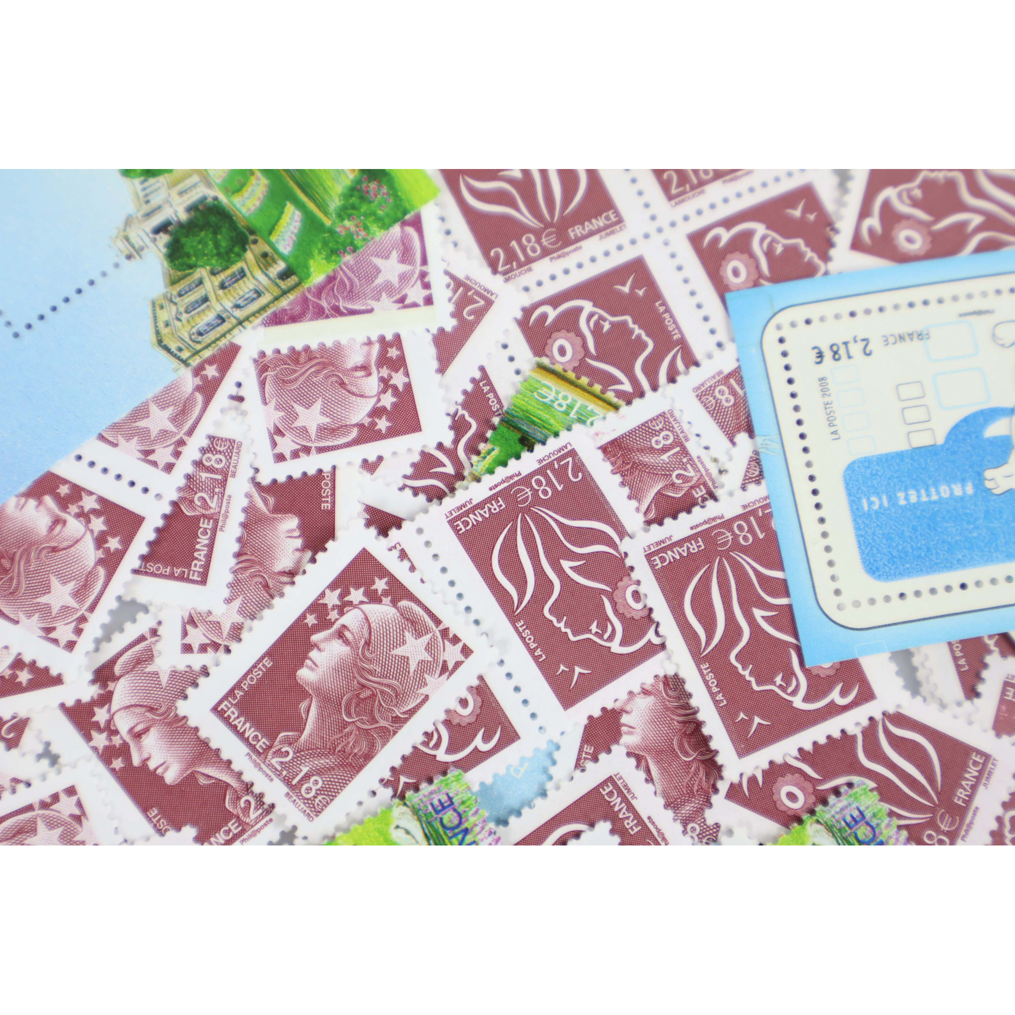 LOT DE 100 TIMBRES FRANCE NEUFS AFFRANCHISSEMENT 2.18 EUROS, -30% FACIALE