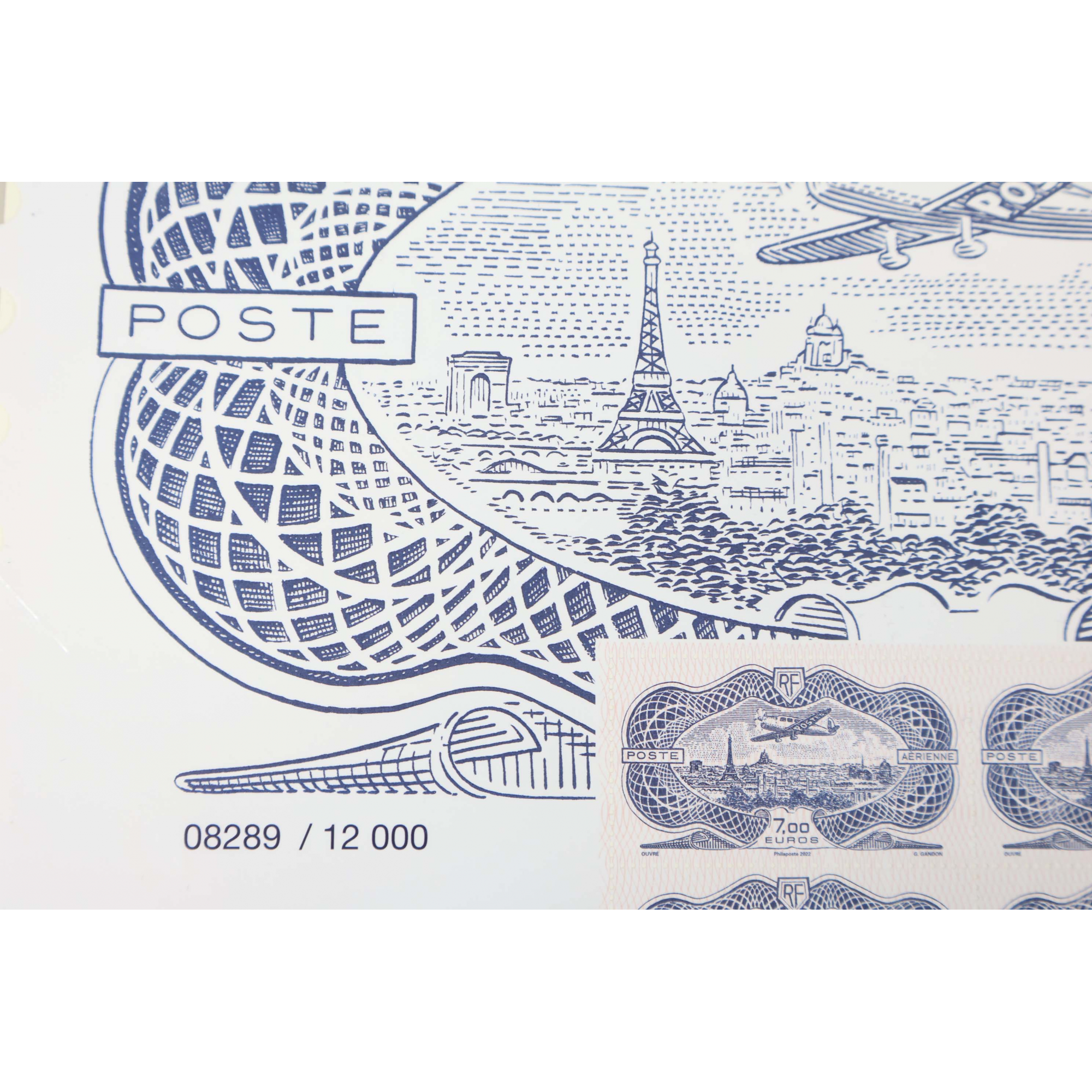 AFFICHE N°AFF91A AVION SURVELANT PARIS BURELAGE ROSE ANNÉE 2022 TIMBRES NEUFS**