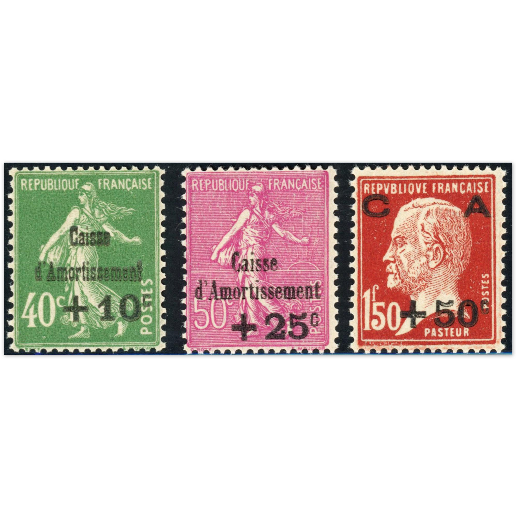 CAISSES D'AMORTISSEMENT N°253 À 255 TIMBRES NEUFS** DE FRANCE ANNÉE 1928