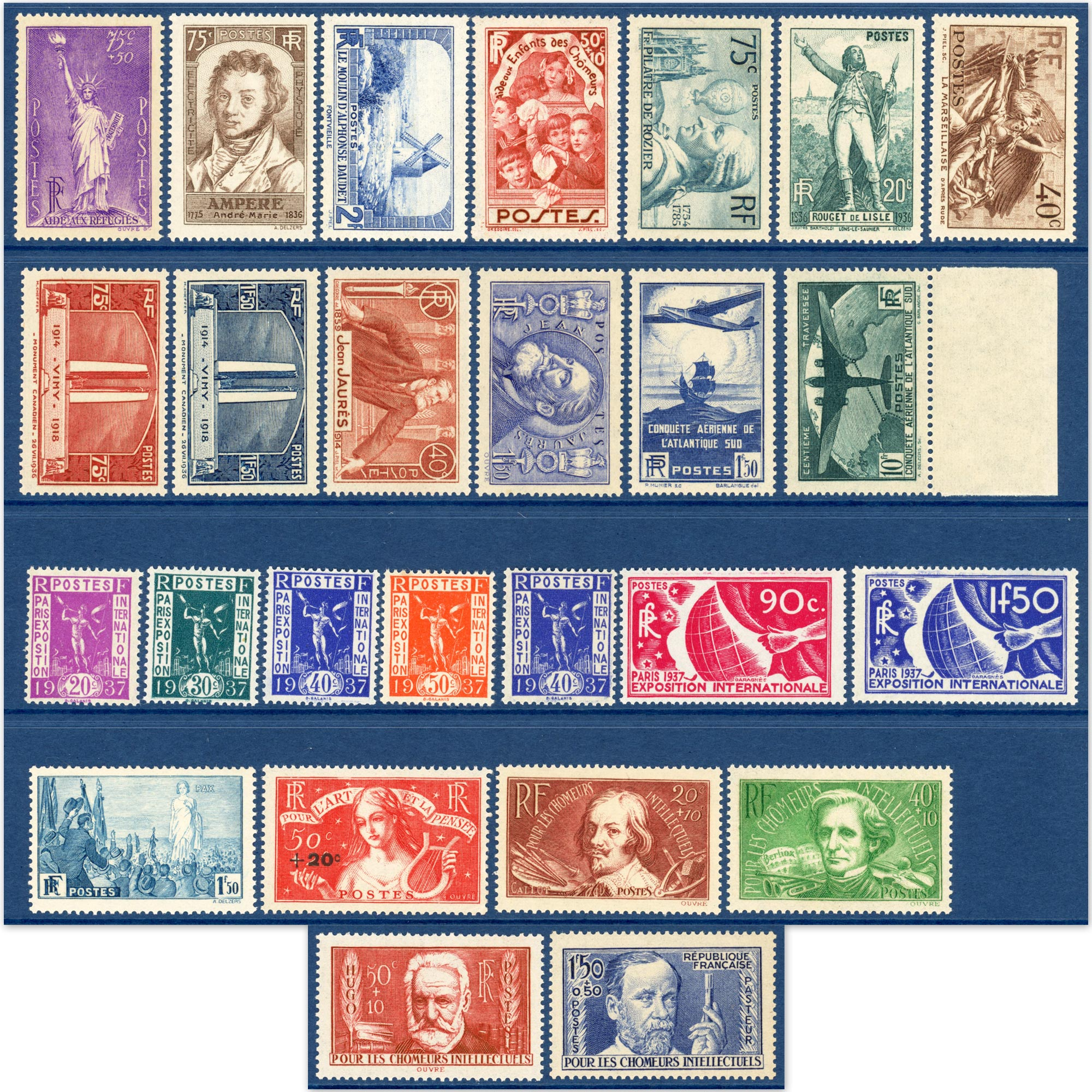 ANNÉE COMPLÈTE FRANCE 1936 TIMBRES NEUFS BELLE QUALITÉ COTE 1367€ N°321 BDF
