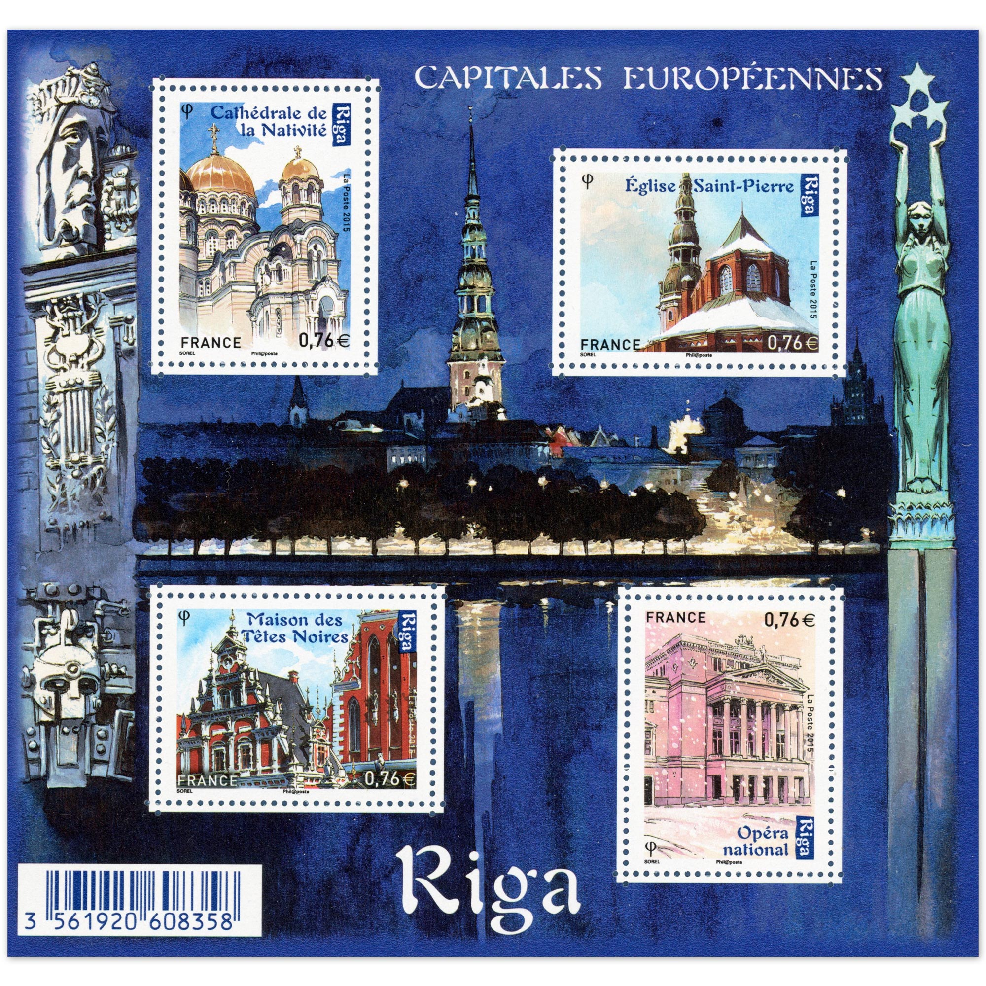 FEUILLET N°F4938 "CAPITALE RIGA" BLOC DE TIMBRES NEUFS** DE FRANCE ANNÉE 2015