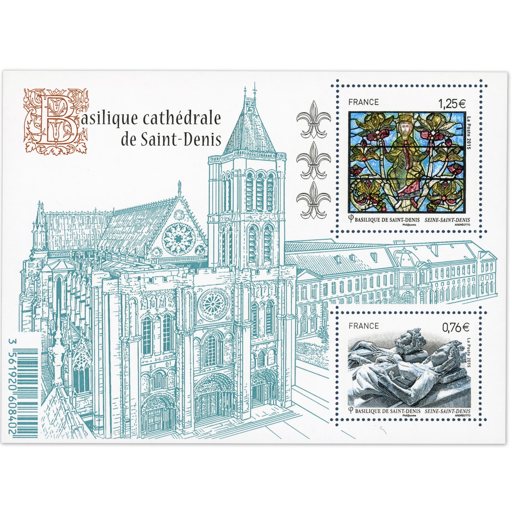 FEUILLET N°F4930 "CATHÉDRALE ST DENIS" BLOC DE TIMBRES NEUFS** DE FRANCE DE 2015