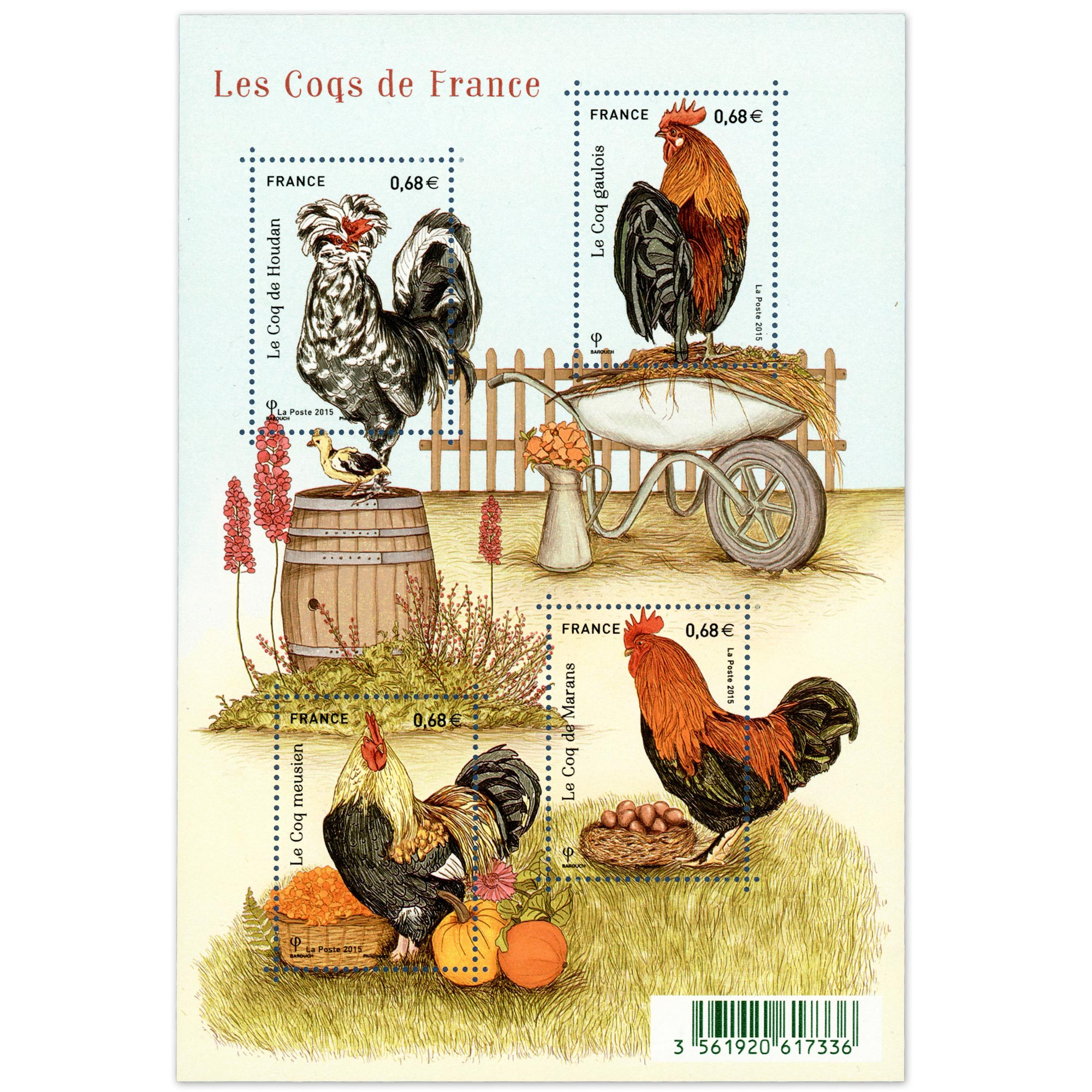 FEUILLET N°F5008 "COQS DE FRANCE" BLOC DE TIMBRES NEUFS** DE FRANCE DE 2015