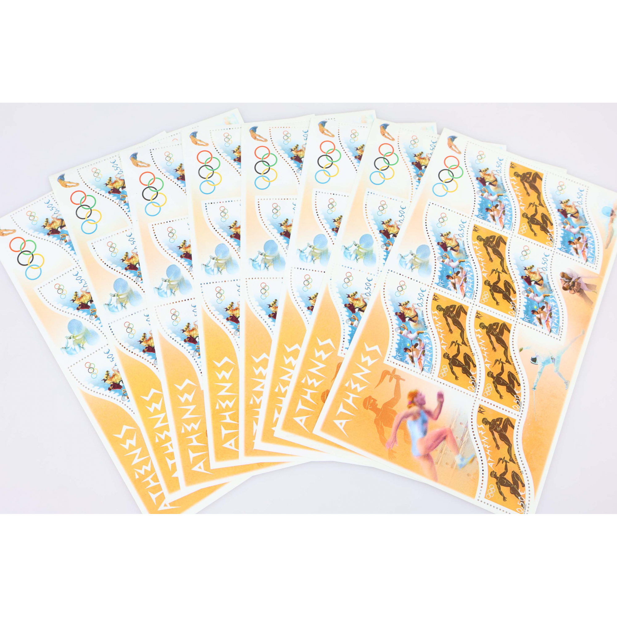 LOT 15 BLOCS N°73 JEUX OLYMPIQUES ATHÈNES TIMBRES NEUFS** 0.50€ X 10 FACIALE 75€