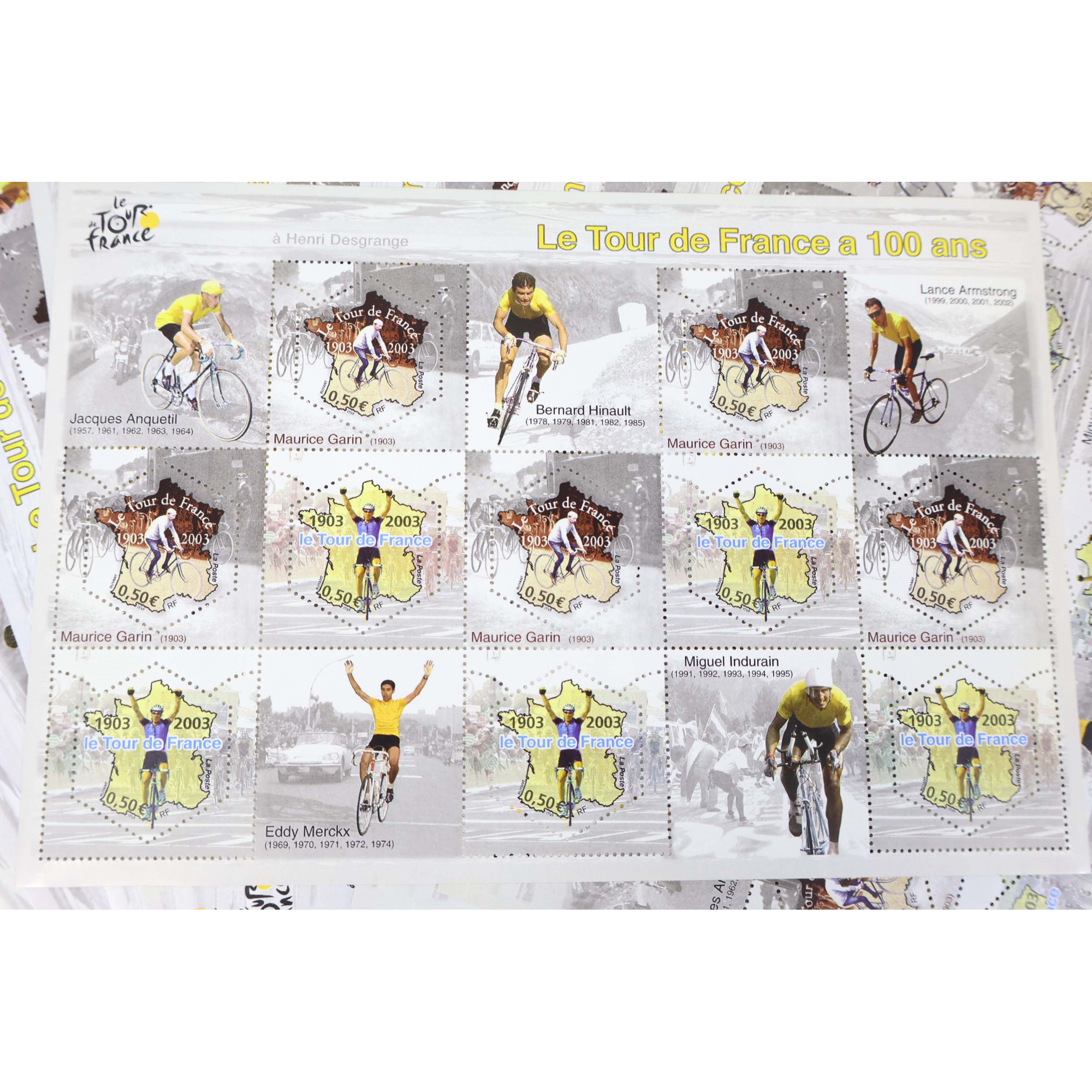 LOT 15 BLOCS N°59 TOUR DE FRANCE 100 ANS TIMBRES NEUFS** 0.50€ X 10 FACIALE 75€