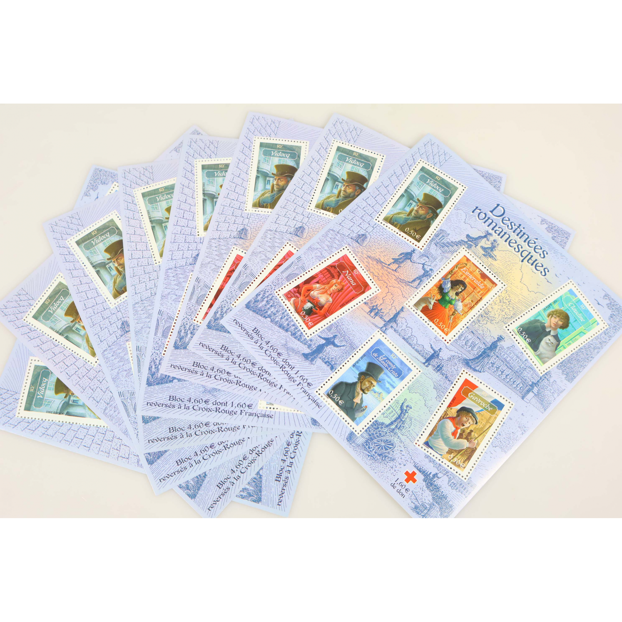 LOT 25 BLOCS N° 60 DESTINÉES ROMANESQUES TIMBRES NEUFS** 0.50€ X 6 FACIALE 75€