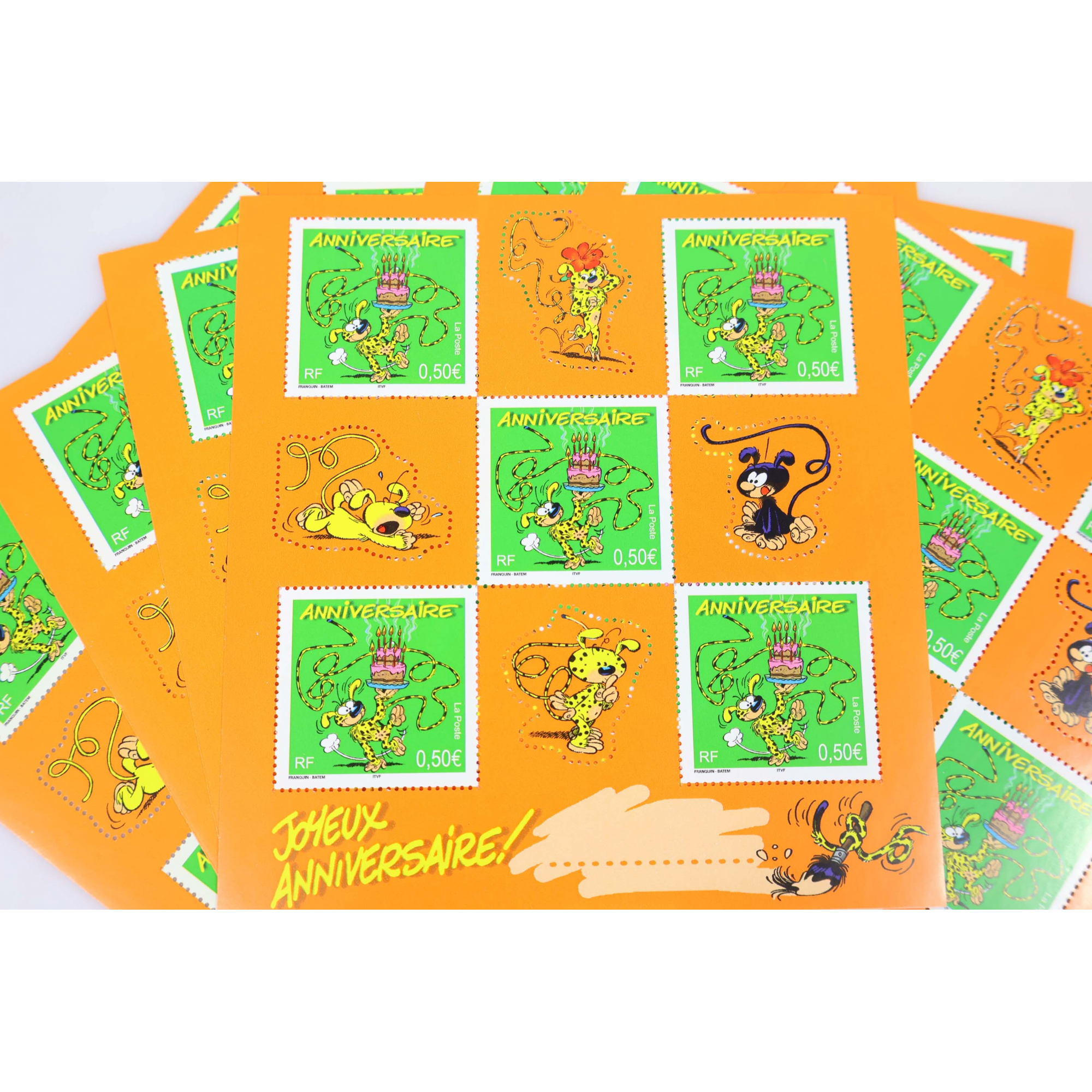 LOT 30 BLOCS N°58 ANNIVERSAIRE MARSUPILAMI TIMBRES NEUFS** 0.50€ X 5 FACIALE 75€