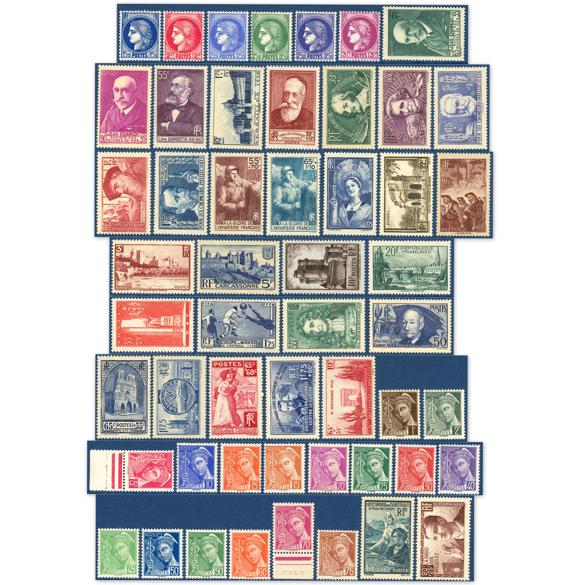 ANNÉE COMPLÈTE FRANCE 1938 TIMBRES NEUFS 52 TIMBRES, BELLE QUALITÉ, COTE 753€