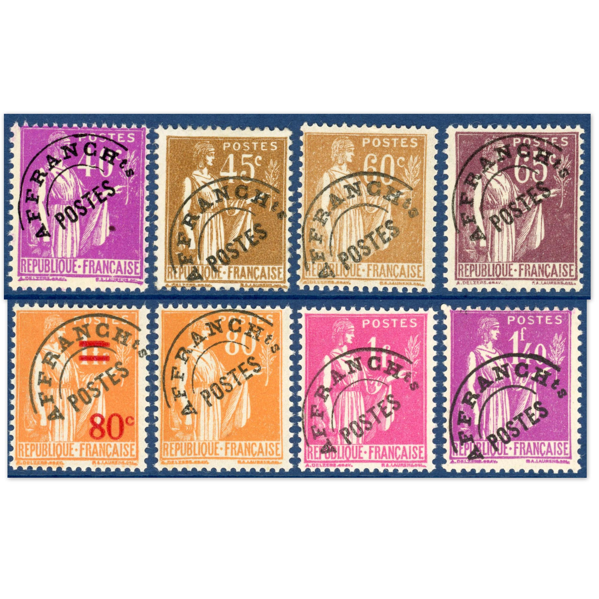 PRÉOBLITÉRES SÉRIE COMPLÈTE TYPE PAIX N°70 À 77 TIMBRES DE FRANCE NEUFS**