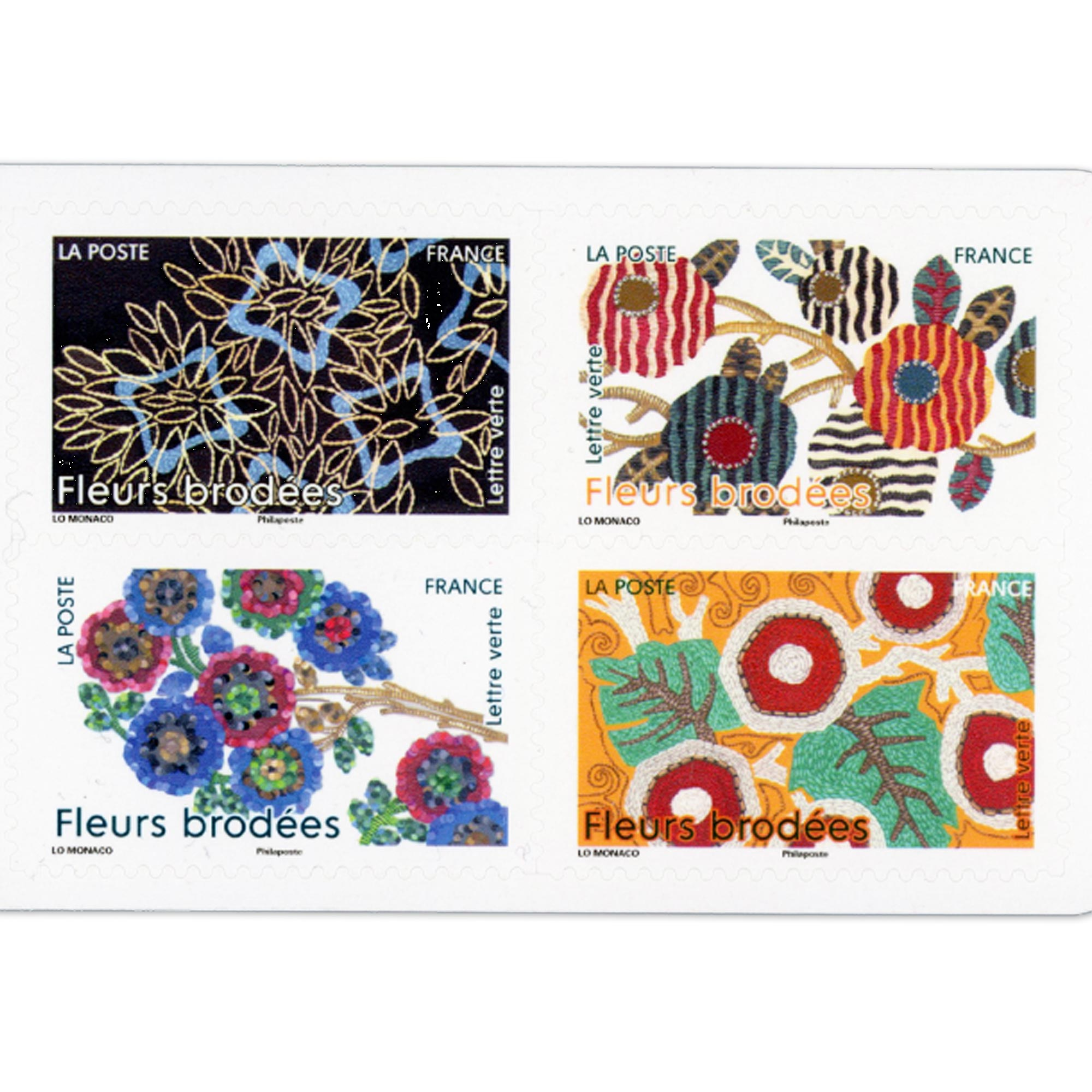 CARNET FRANCE N°BC2576, FLEURS BRODÉES, TIMBRES 20G POUR AFFRANCHIR 12 LETTRES