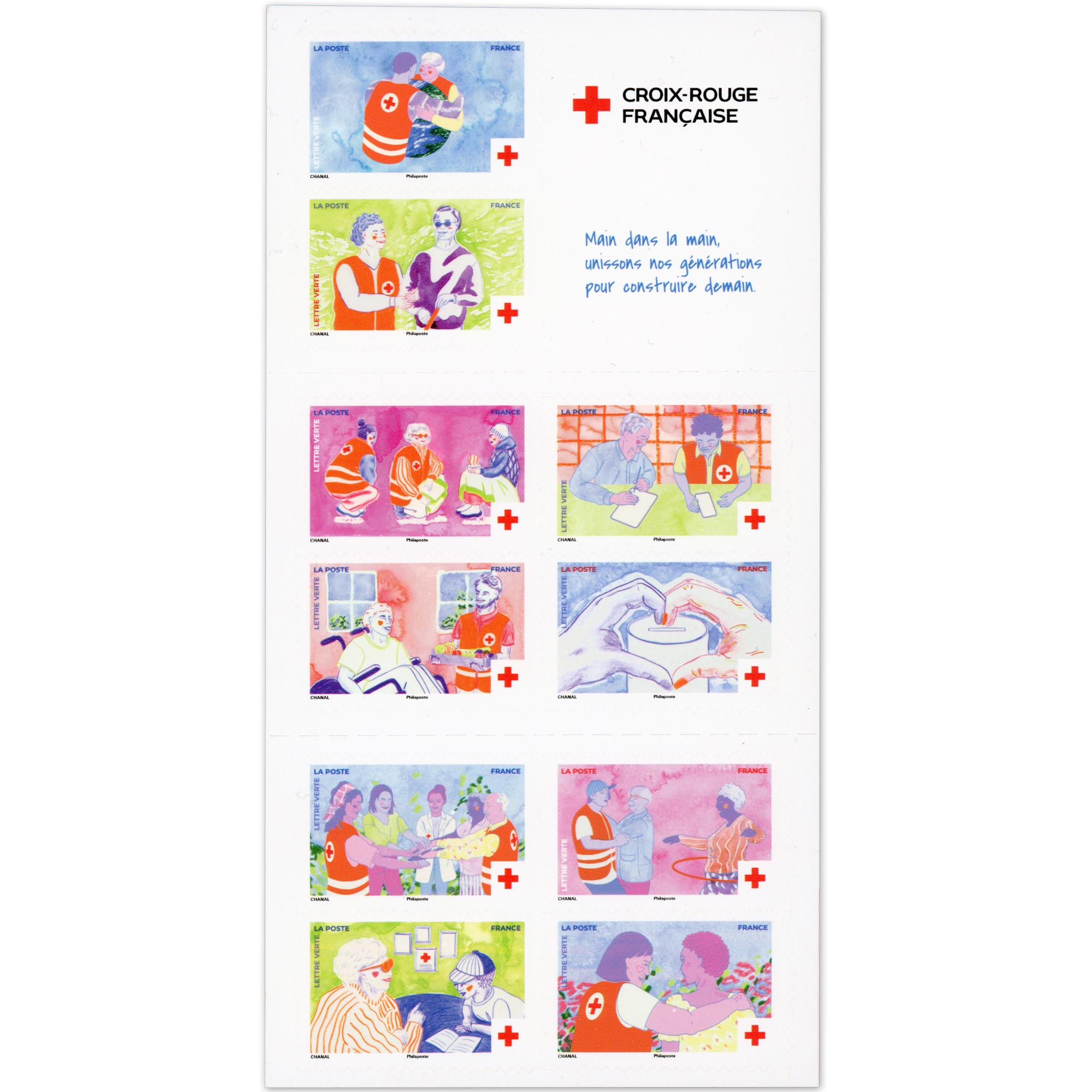 CARNET FRANCE N°BC2554, CROIX-ROUGE, TIMBRES 20G POUR AFFRANCHIR 10 LETTRES