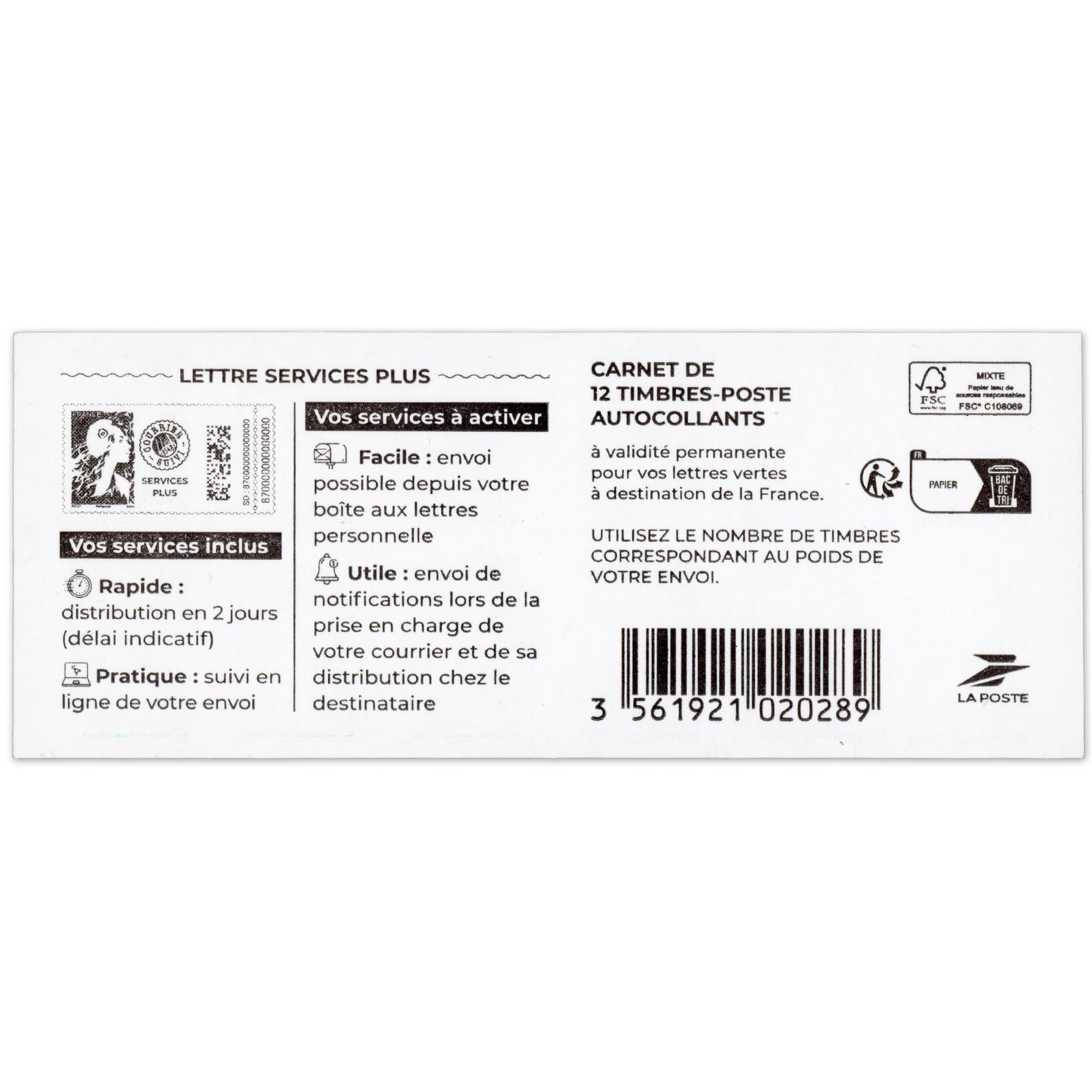 CARNET FRANCE 2358-C12 MARIANNE VERTE DE BALEZ 12 TIMBRES POUR AFFRANCHIR 20g