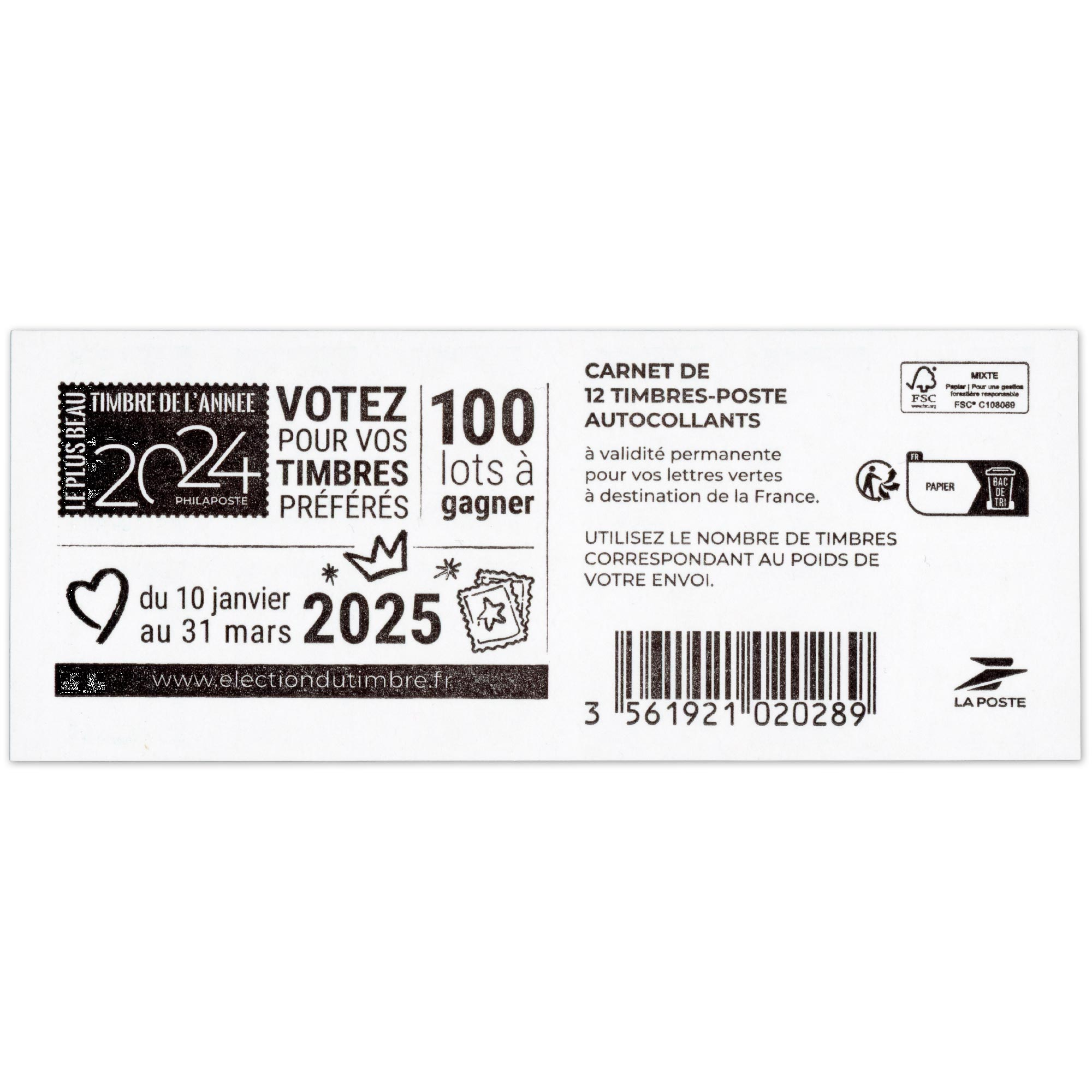 CARNET FRANCE 2358-C15 MARIANNE VERTE DE BALEZ 12 TIMBRES POUR AFFRANCHIR 20g