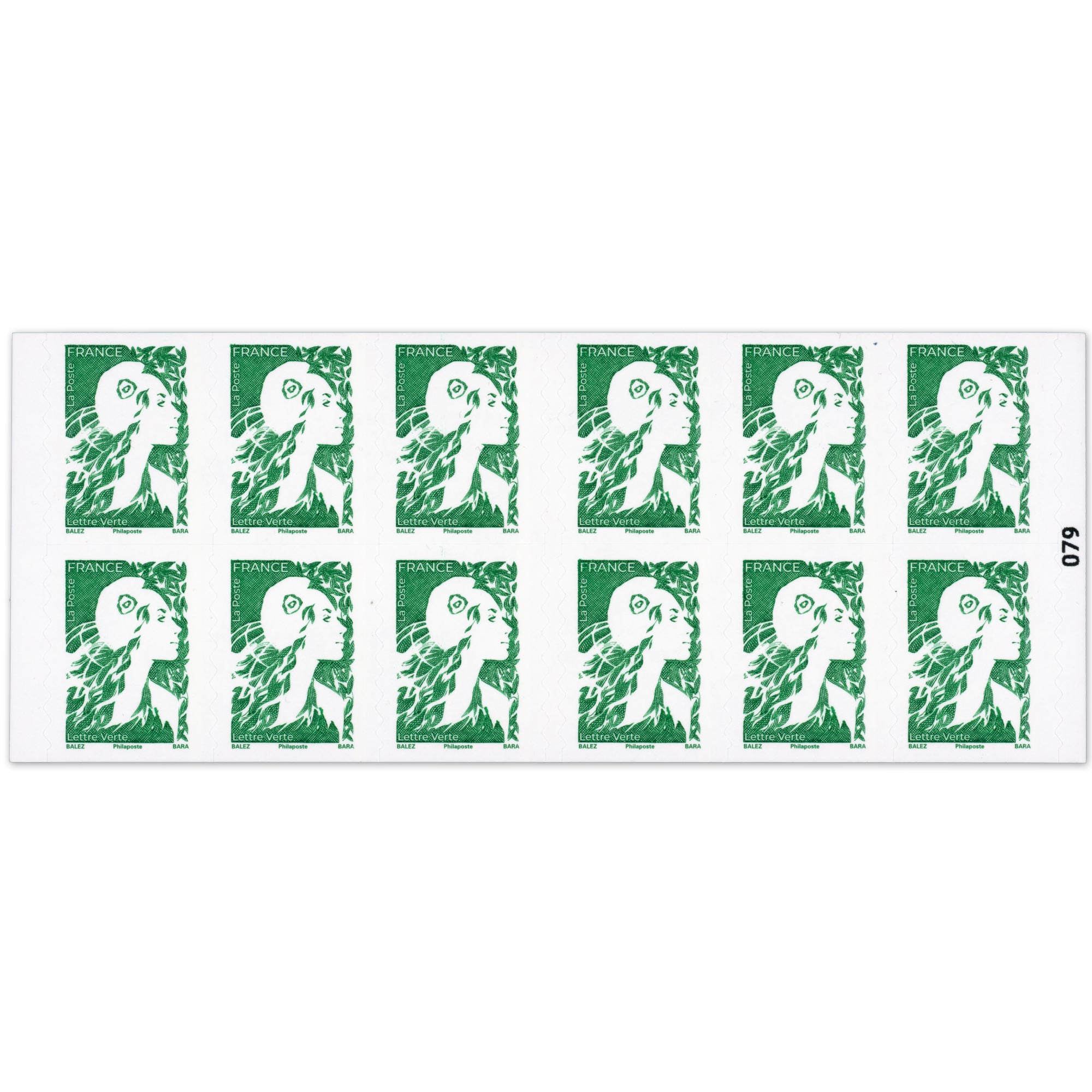 CARNET FRANCE 2358-C7 MARIANNE VERTE DE BALEZ 12 TIMBRES POUR AFFRANCHIR 20g