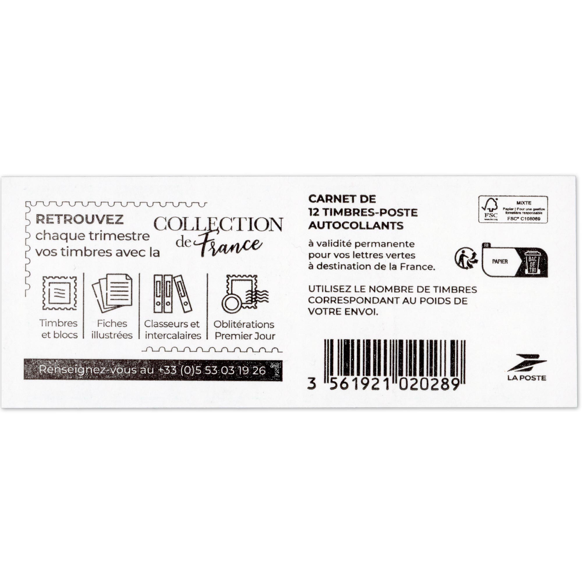 CARNET FRANCE 2358-C7 MARIANNE VERTE DE BALEZ 12 TIMBRES POUR AFFRANCHIR 20g