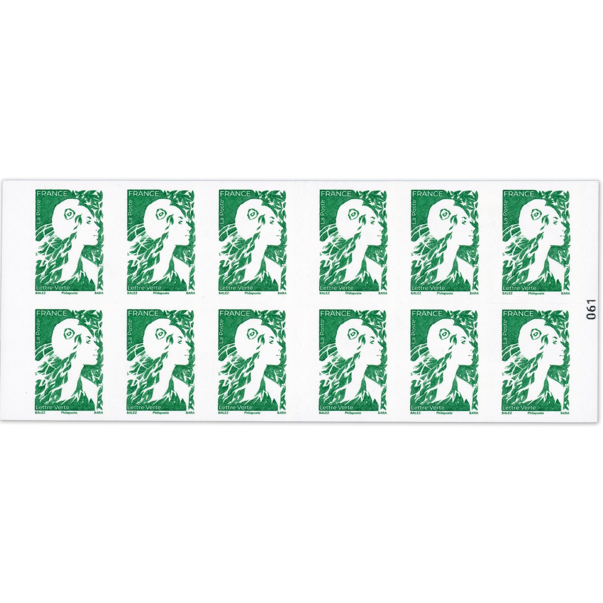CARNET FRANCE ANNÉE 2025 MARIANNE VERTE DE BALEZ 12 TIMBRES POUR AFFRANCHIR 20g