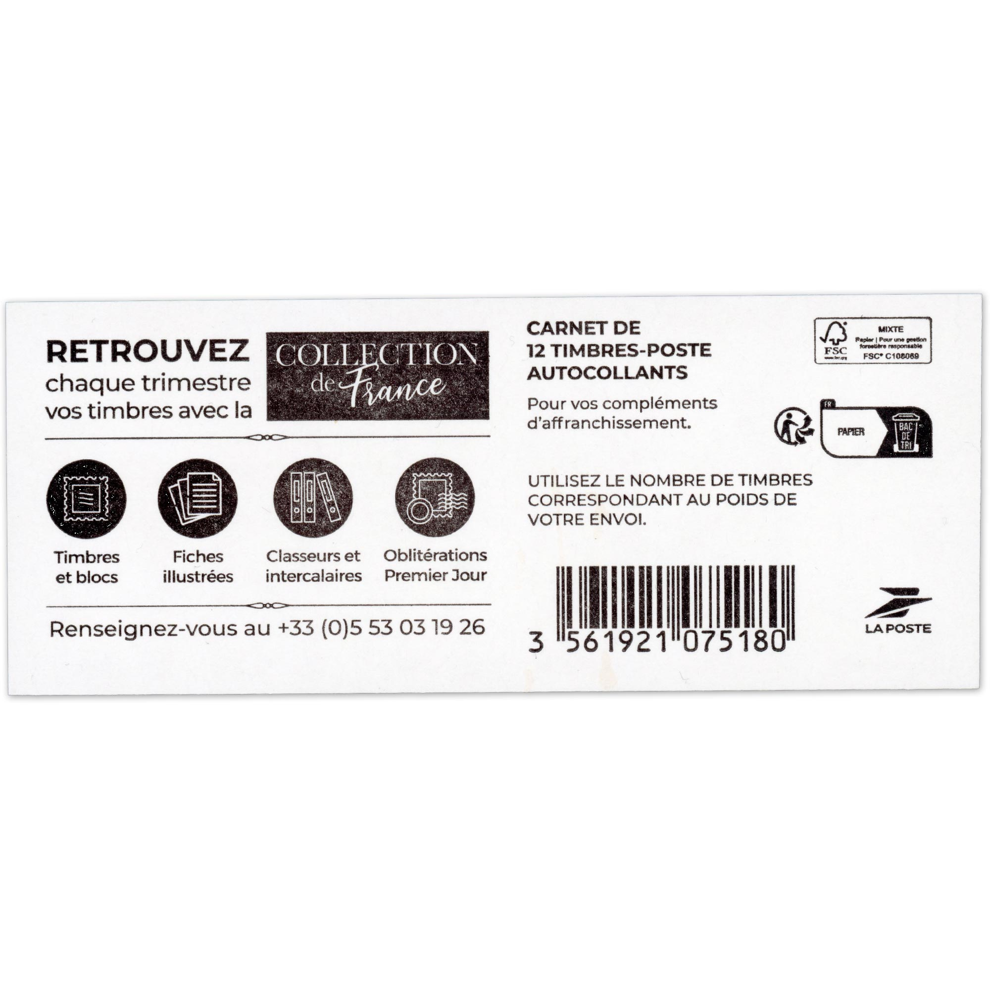 CARNET FRANCE 2529-C1 MARIANNE MARRON DE BALEZ 12 TIMBRES COMPLÉMENTS AFFR