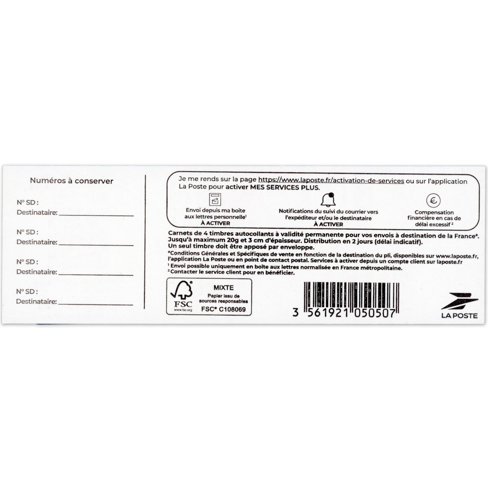 CARNET FRANCE 2359-C2 SERVICE PLUS 6 TIMBRES POUR AFFRANCHIR MARIANNE DE BALEZ