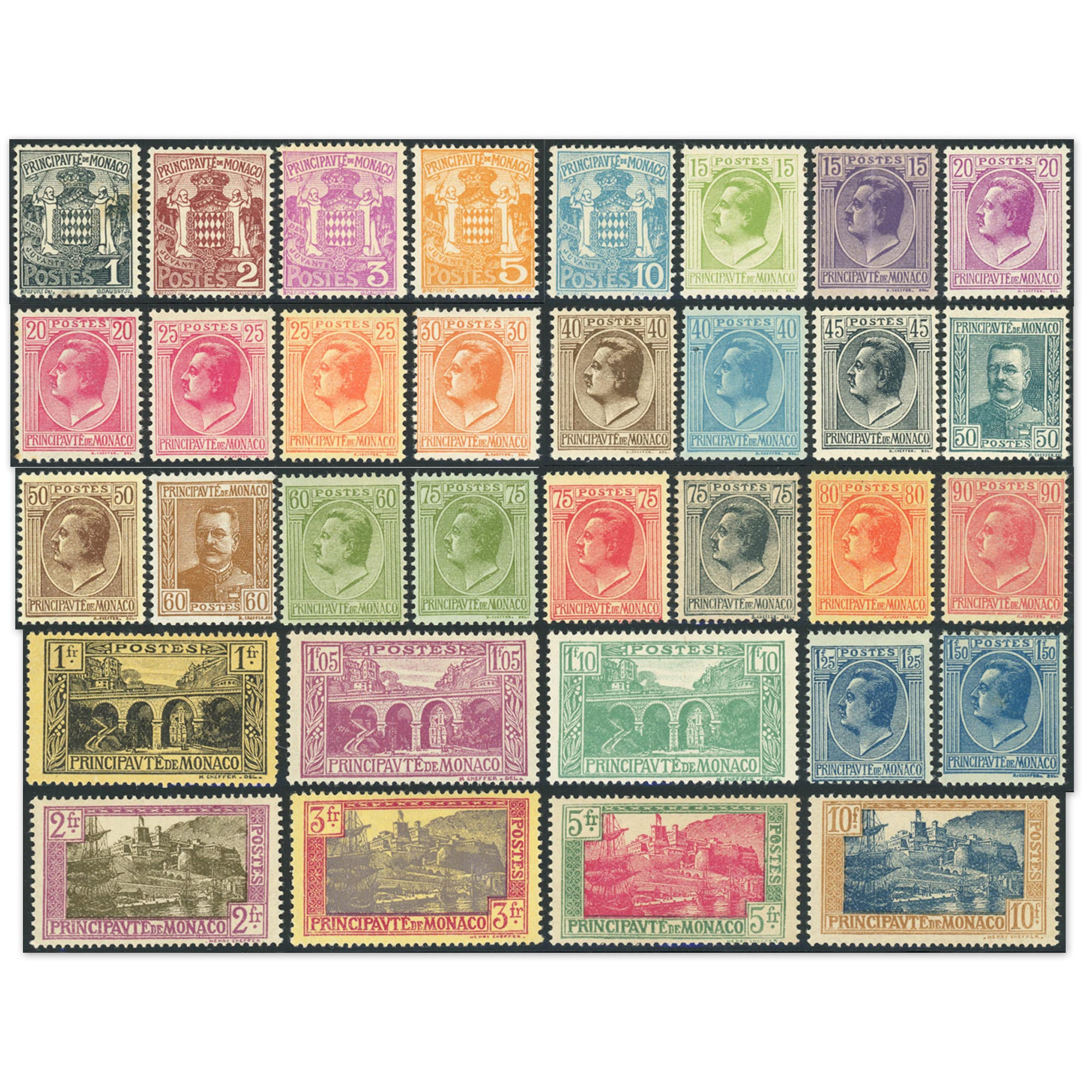 MONACO SÉRIE COMPLÈTE N°73 À 103 TIMBRES NEUFS**/* ARMOIRIES EFFIGIES ET VUES