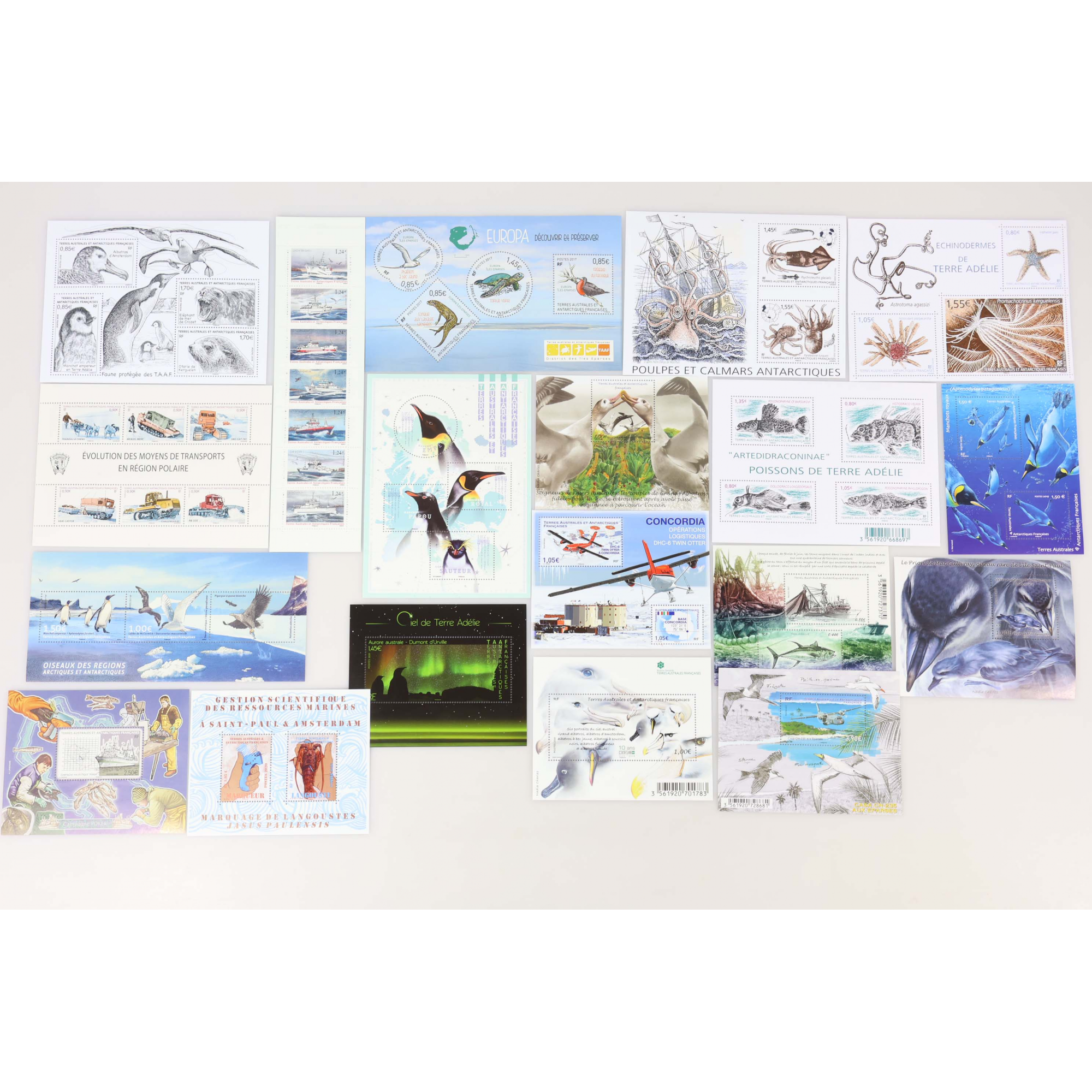 LOT TAAF, BLOCS/FEUILLETS ET TIMBRES EN EUROS NEUFS** JUSQU'A 2020, FACIALE 165€