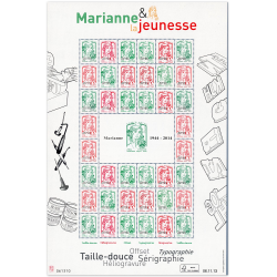 FEUILLE FRANCE F4774A TIMBRES "MARIANNE ET LA JEUNESSE" (2013) FEUILLE COMPLÈTE