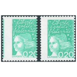 VARIÉTÉ PIQUAGE À CHEVAL TIMBRE MARIANNE N°3087c + UN EX DÉCENTRÉ TIMBRES NEUFS