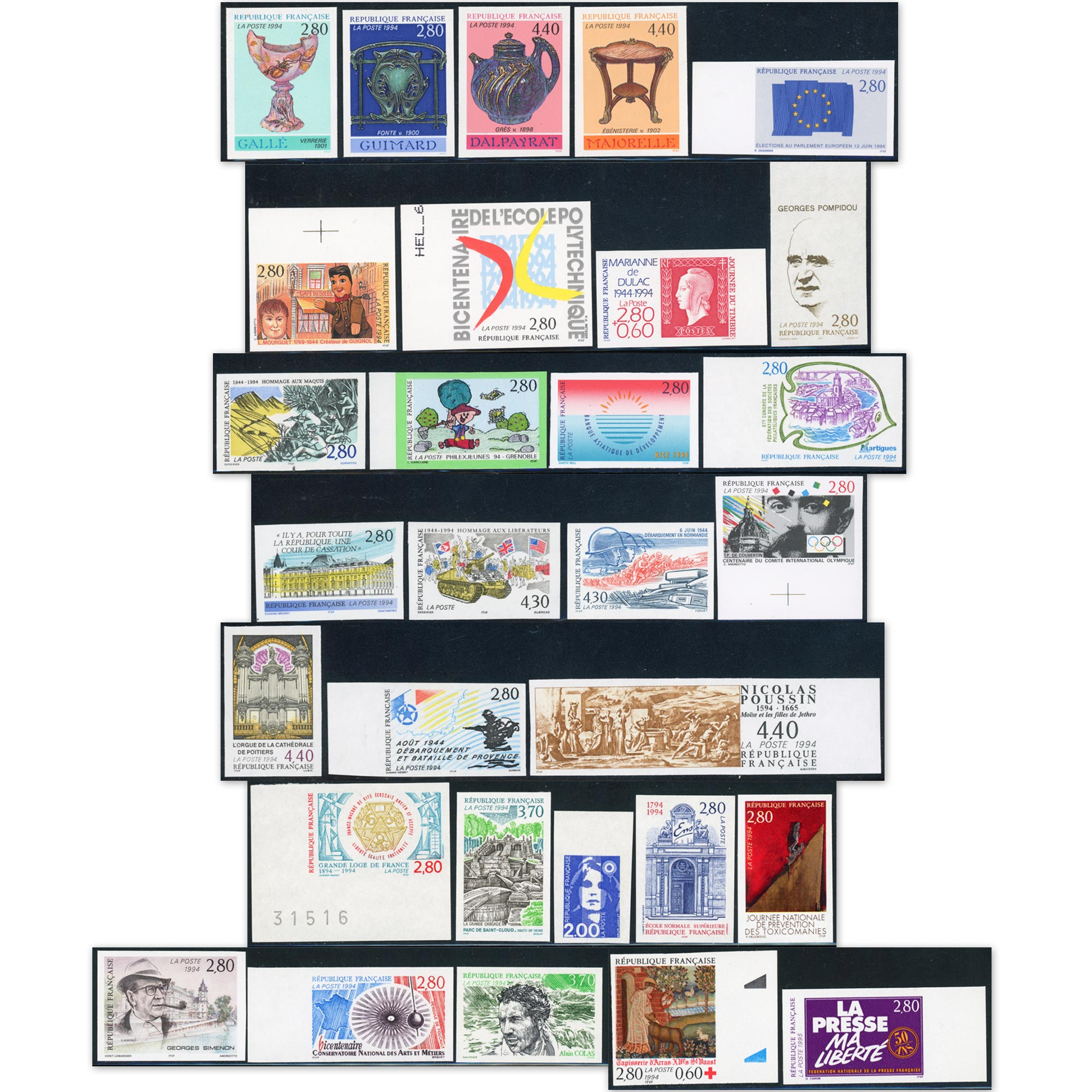 LOT MAGNIFIQUE DE NON DENTELÉS DE L'ANNÉE 1994 FRANCE NEUFS** COTE 830€